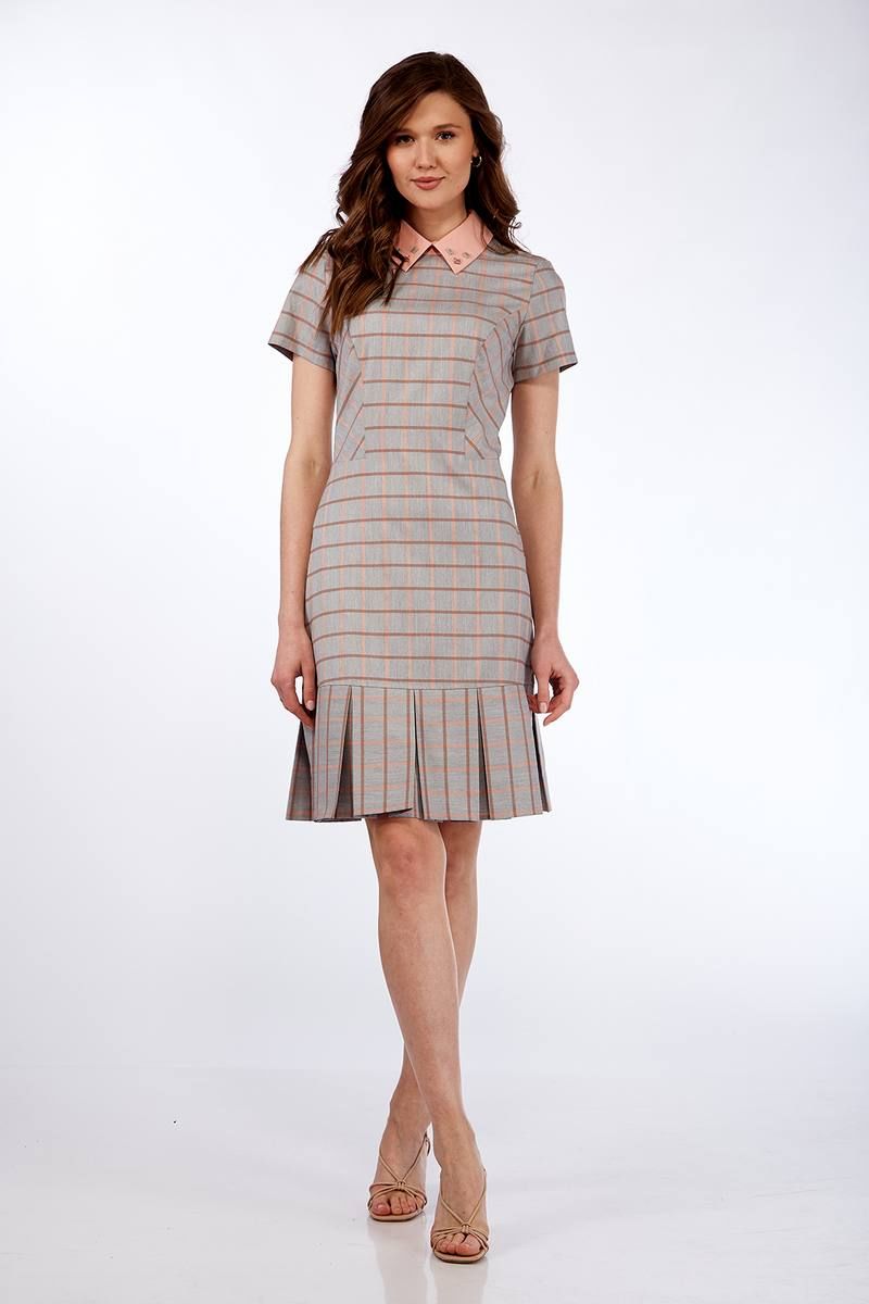 Платье Lady Style Classic 1274 розовый с серым