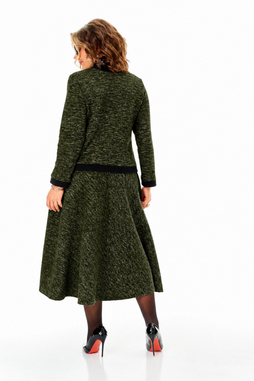 Костюм 2-ка с юбкой миди для офиса Anastasia м-1401 темно-оливковый 3