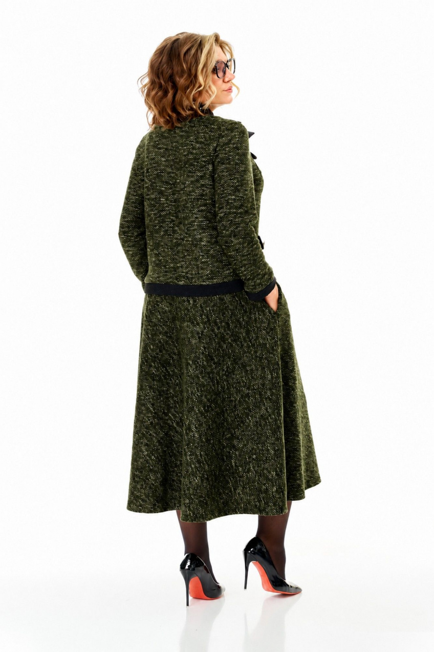 Костюм 2-ка с юбкой миди для офиса Anastasia м-1401 темно-оливковый 2