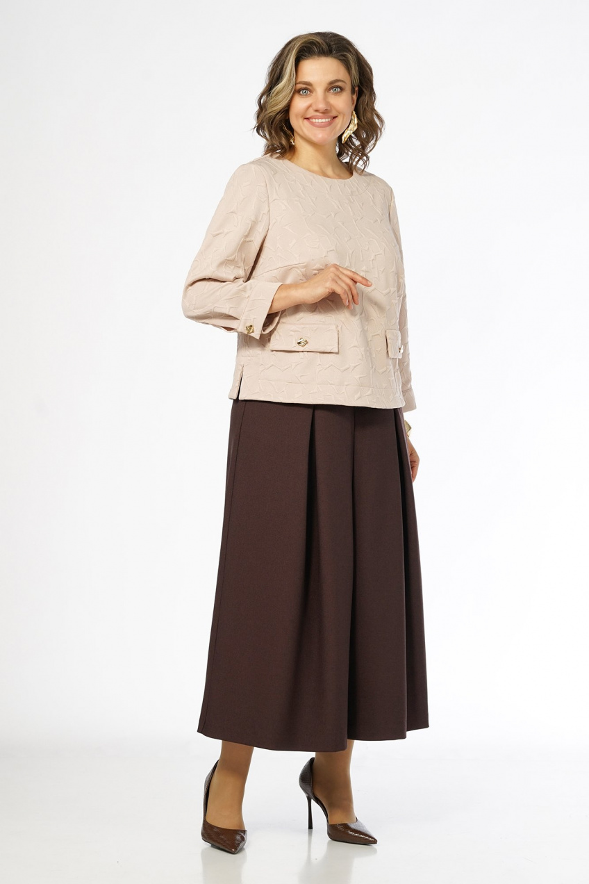 Костюм 2-ка деловой с брюками-кюлотами Alani Collection 2673 молочный-коричневый
