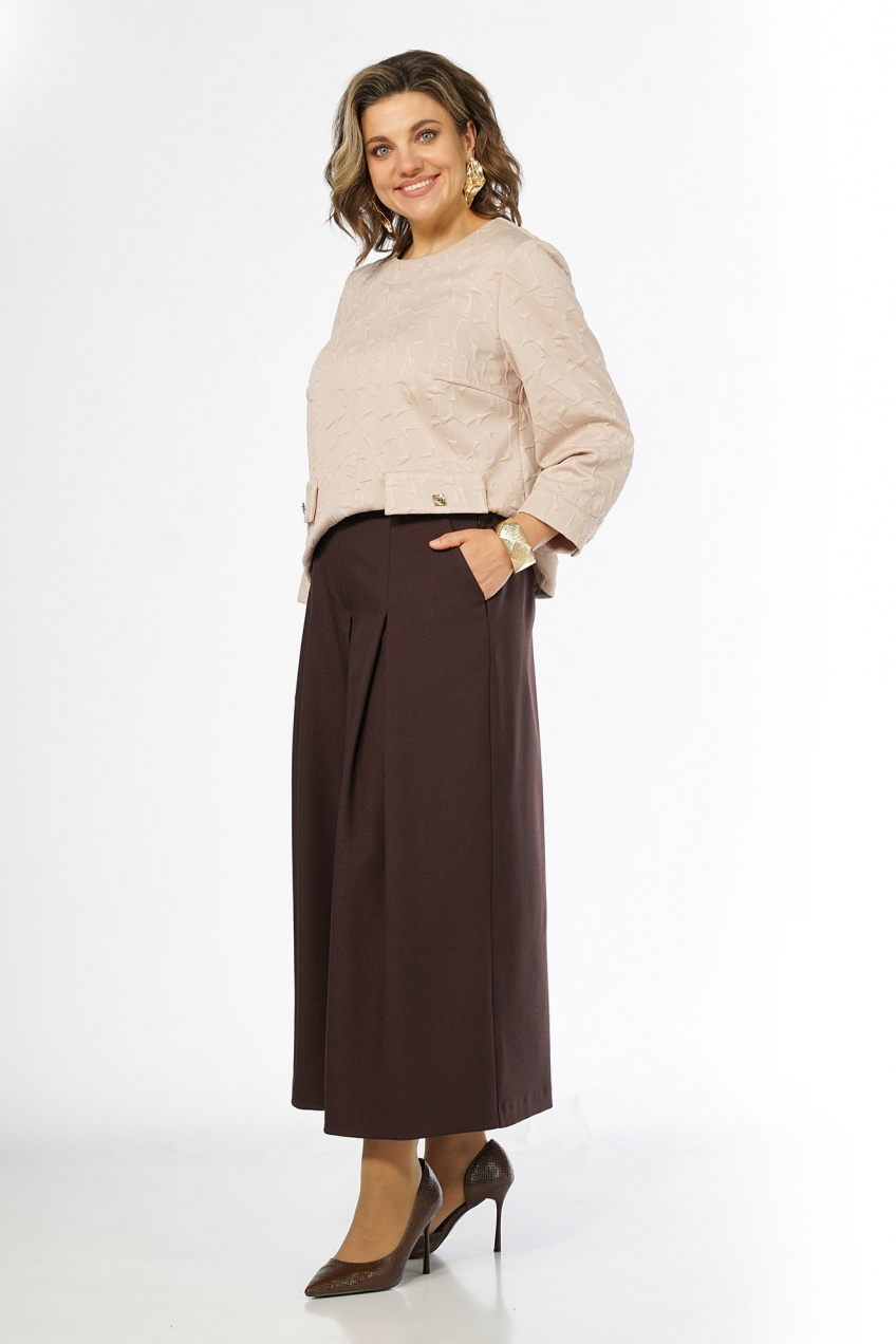 Костюм 2-ка деловой с брюками-кюлотами Alani Collection 2673 молочный-коричневый 3