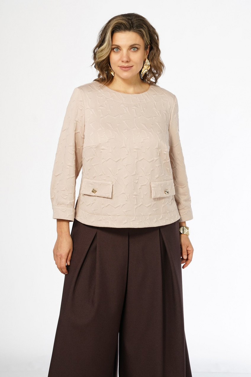 Костюм 2-ка деловой с брюками-кюлотами Alani Collection 2673 молочный-коричневый 4