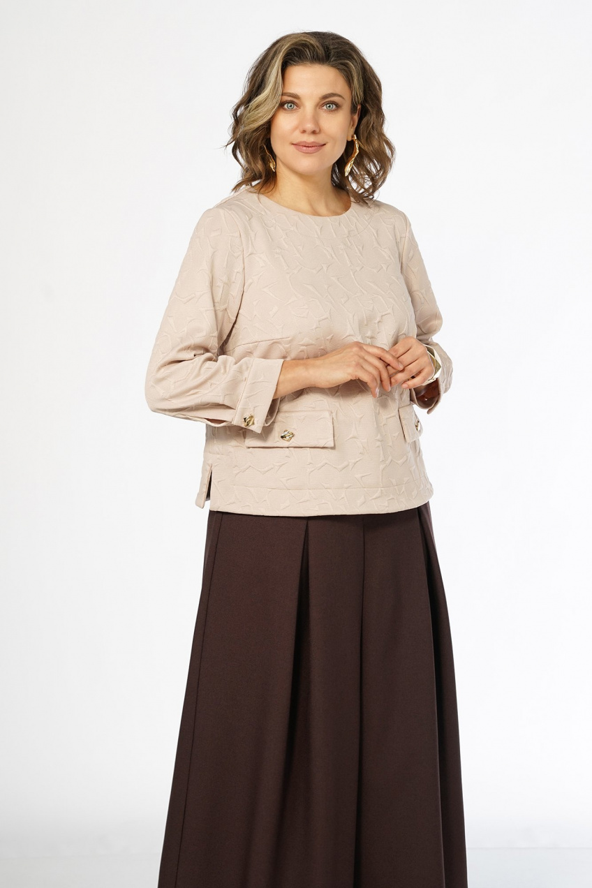 Костюм 2-ка деловой с брюками-кюлотами Alani Collection 2673 молочный-коричневый 5