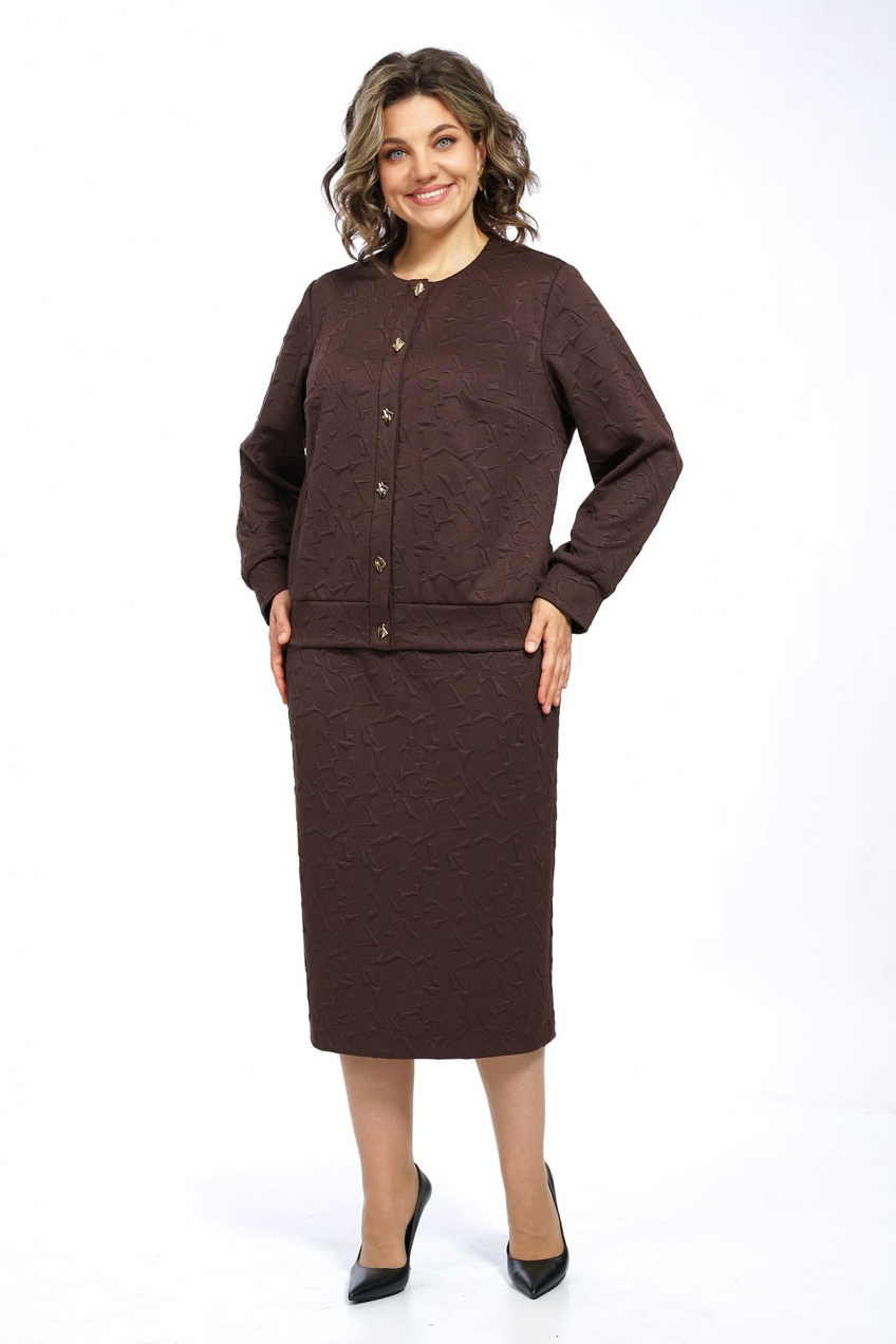 Костюм 2-ка жакет и юбка миди на пуговицах Alani Collection 2686 коричневый 2