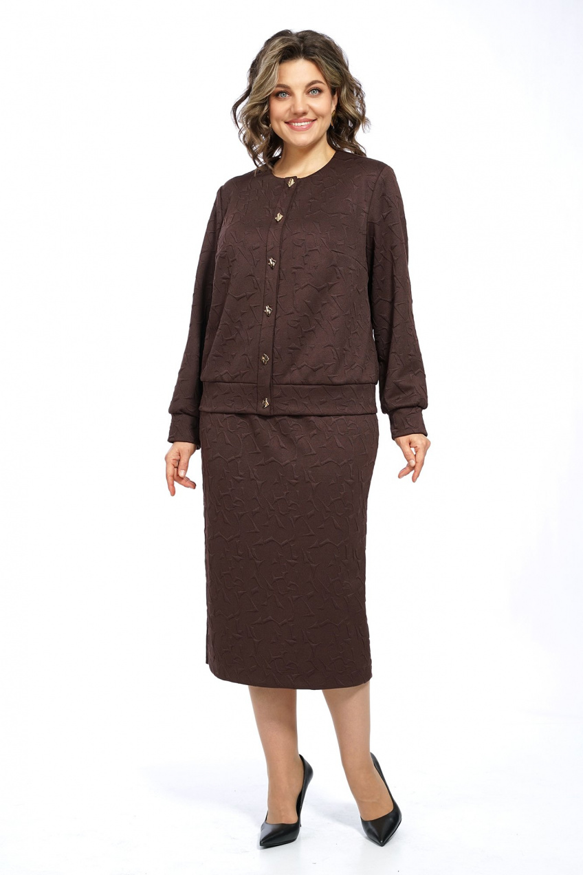Костюм 2-ка жакет и юбка миди на пуговицах Alani Collection 2686 коричневый