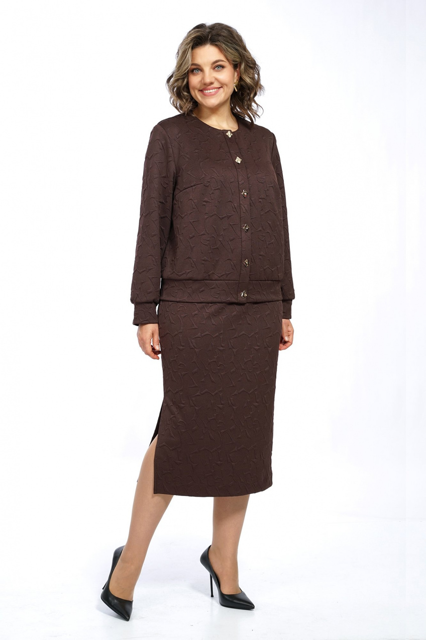 Костюм 2-ка жакет и юбка миди на пуговицах Alani Collection 2686 коричневый 5