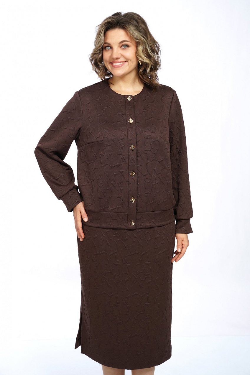 Костюм 2-ка жакет и юбка миди на пуговицах Alani Collection 2686 коричневый 3