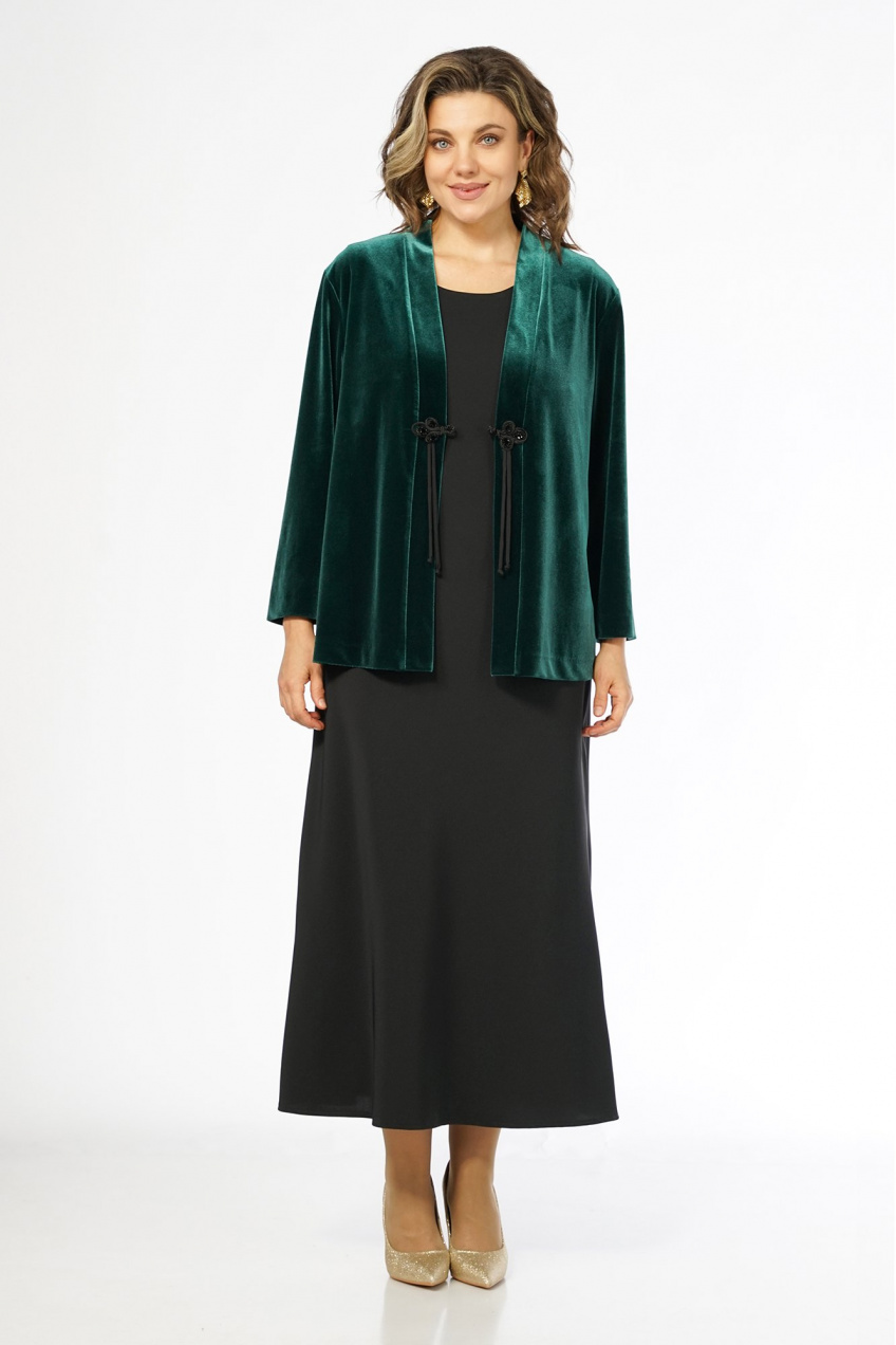 Костюм 2-ка с платьем и жакетом из велюра Alani Collection 2674 серый-черный-зеленый 2