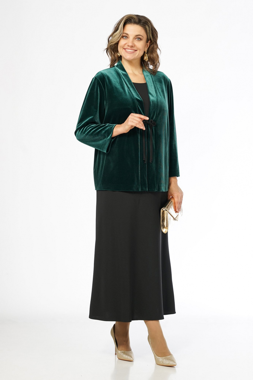 Костюм 2-ка с платьем и жакетом из велюра Alani Collection 2674 серый-черный-зеленый 5