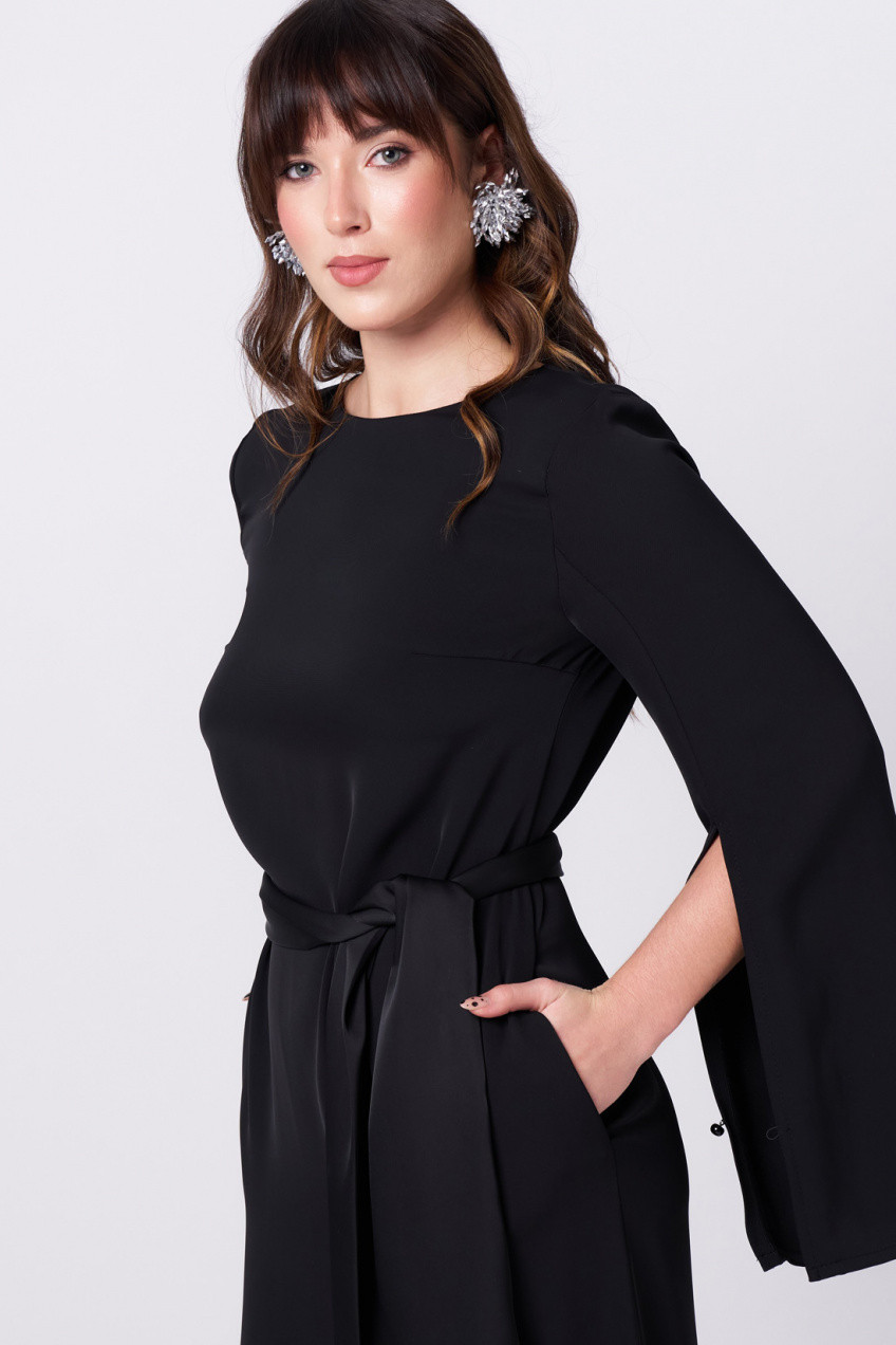 Платье прямого кроя с поясом и бахромой JRSy 2758 черный 5