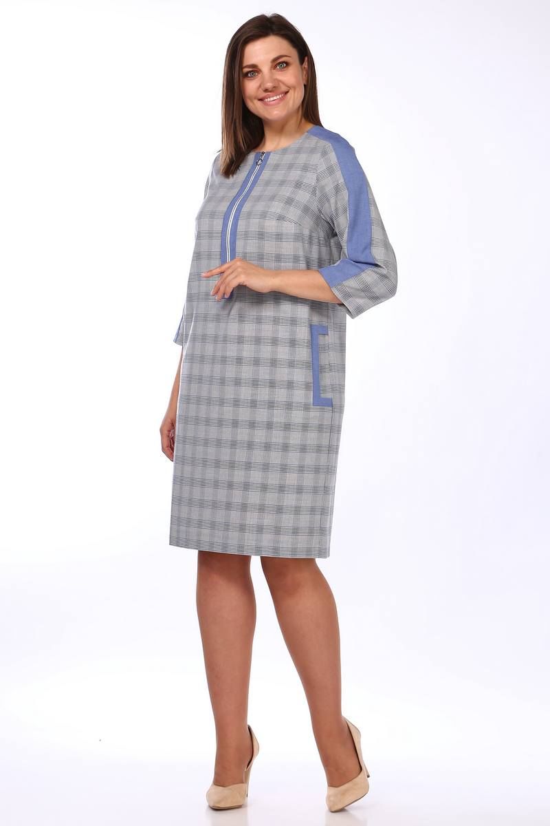 Платье Lady Style Classic 1503 синий_с_серым 2