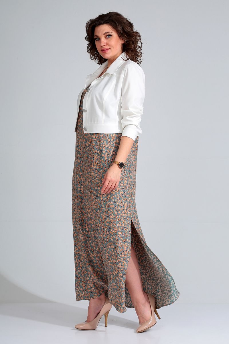 Комплекты с платьем Liona Style 589 зелено-бежевый