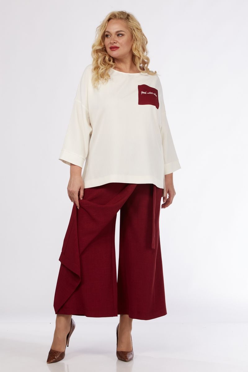 Комплекты брючные Michel chic 1349 молочный-бордовый