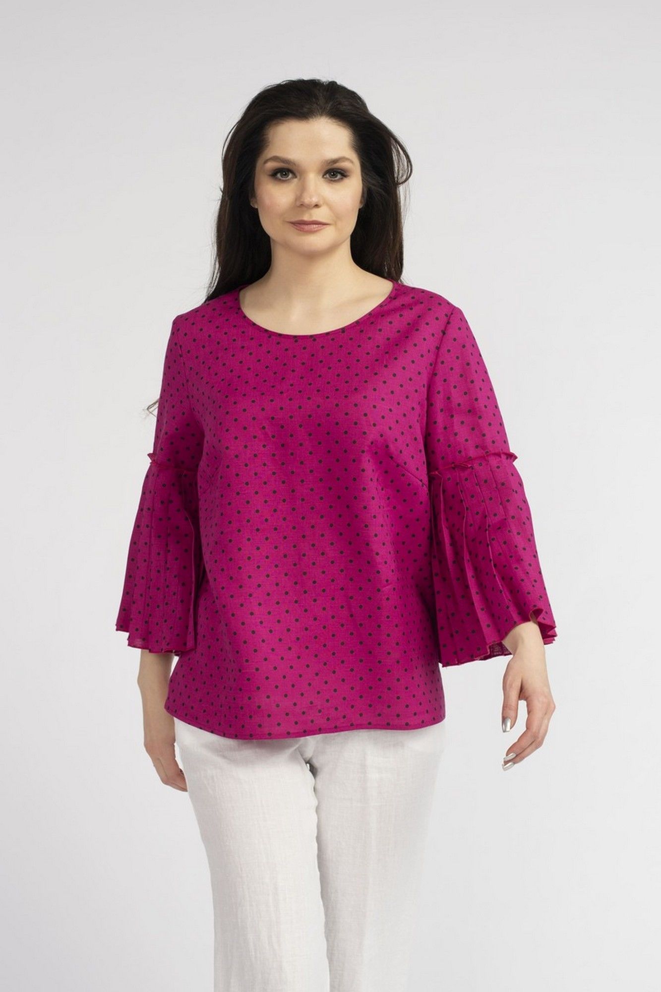 Блузы FASHION CENTRE Л-3708 фуксия_в_горох