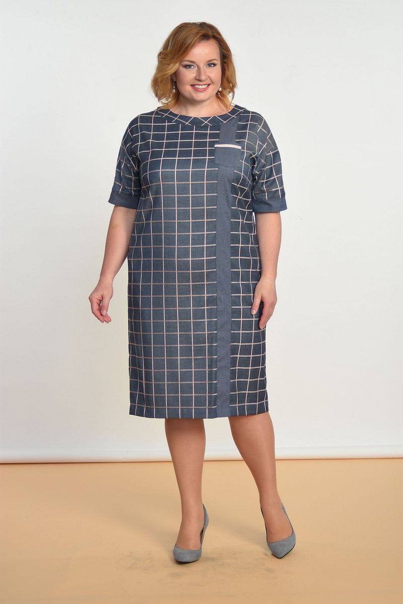 Платья Lady Style Classic 1550 джинс+роз.клетка
