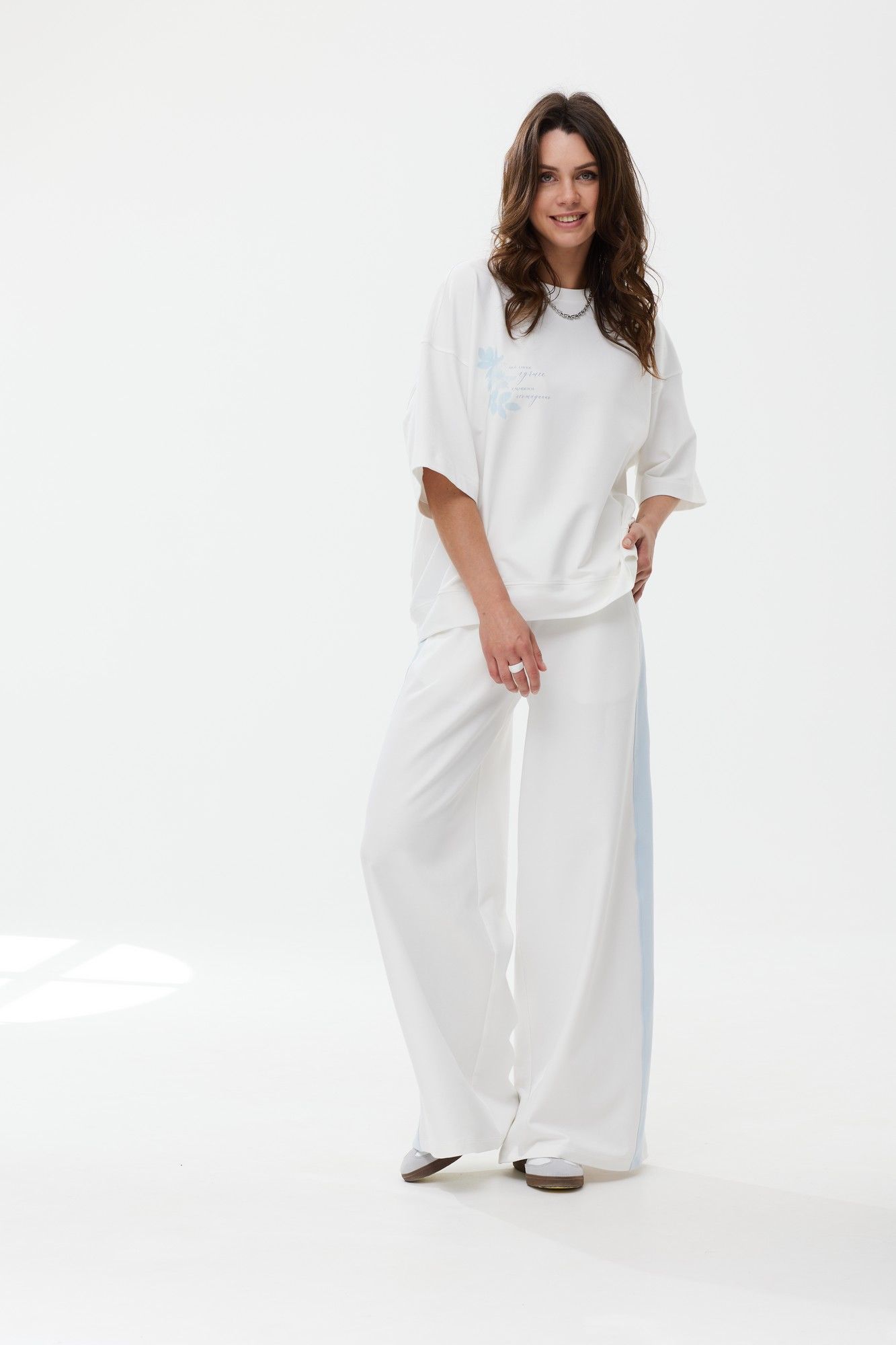 Брюки и леггинсы MG Wear 4117 молочный/голубой_лампас