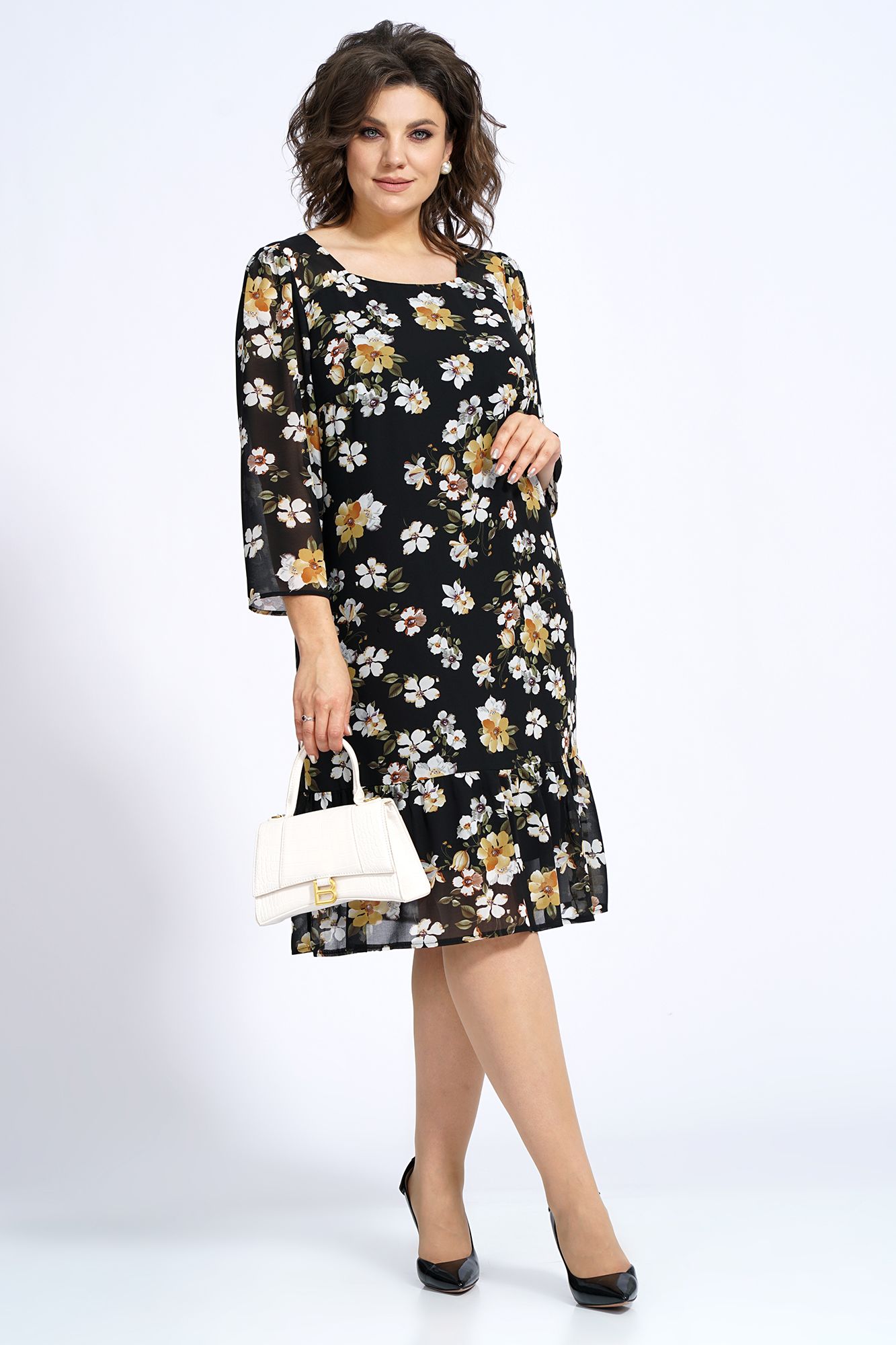 Платья Alani Collection 2148 бело-желтые_цветы