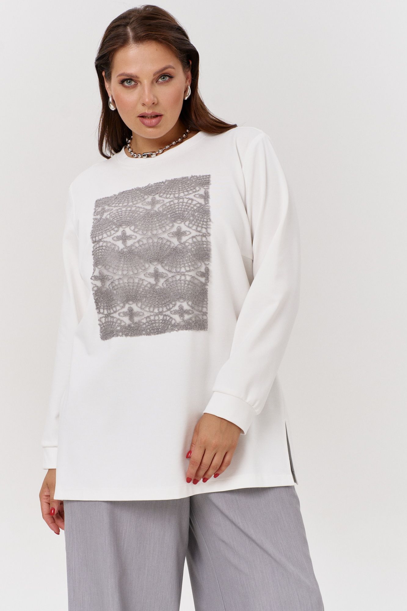 Джемперы OVERYOU М162/1 бело-серый