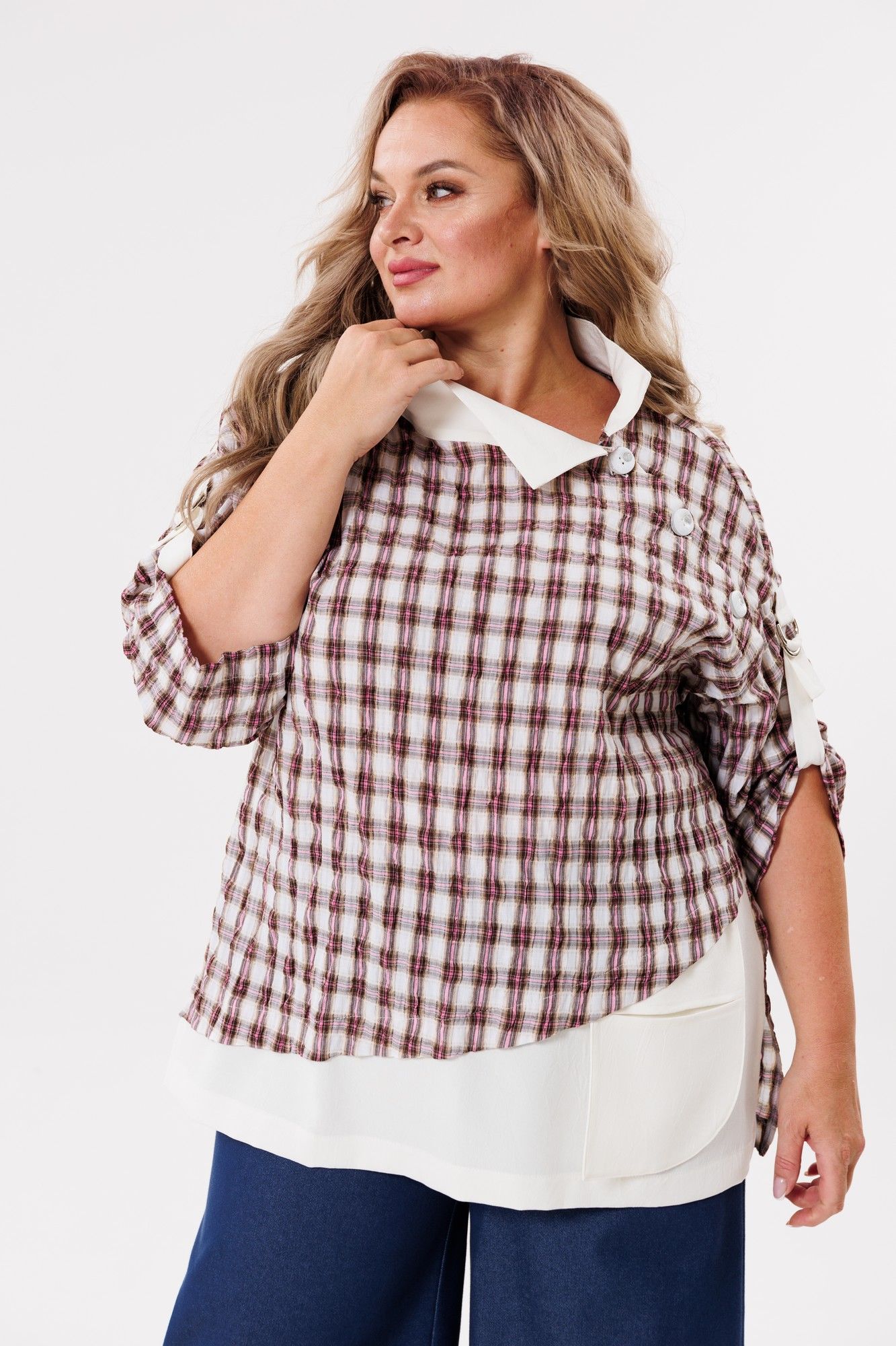Блузы Michel chic 751/1 клетка,бежевый