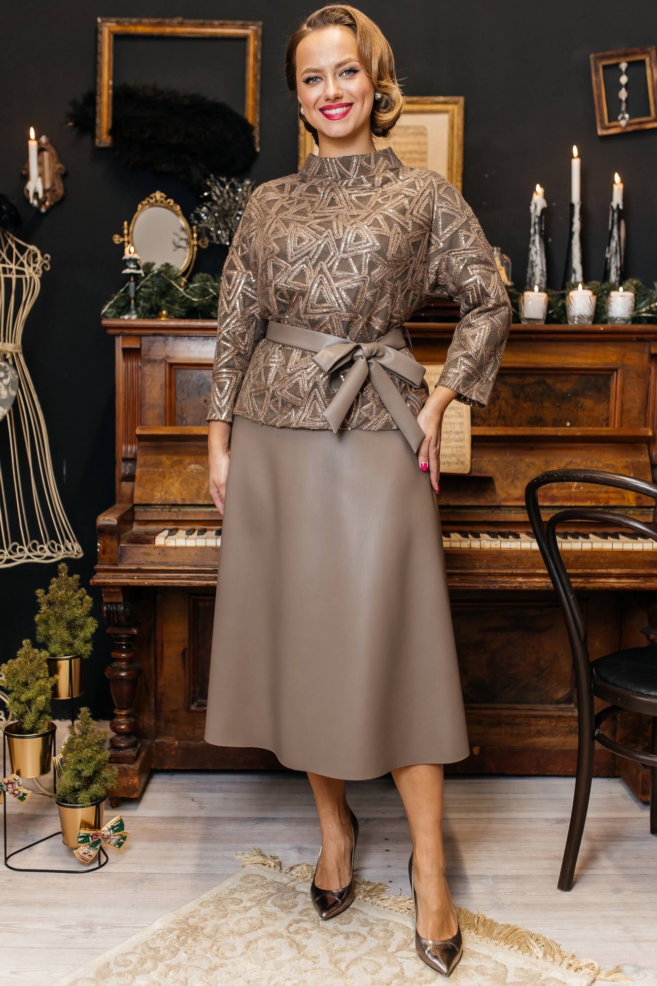 Комплекты юбочные Мода Юрс 2718-3 темный_беж_пайетки