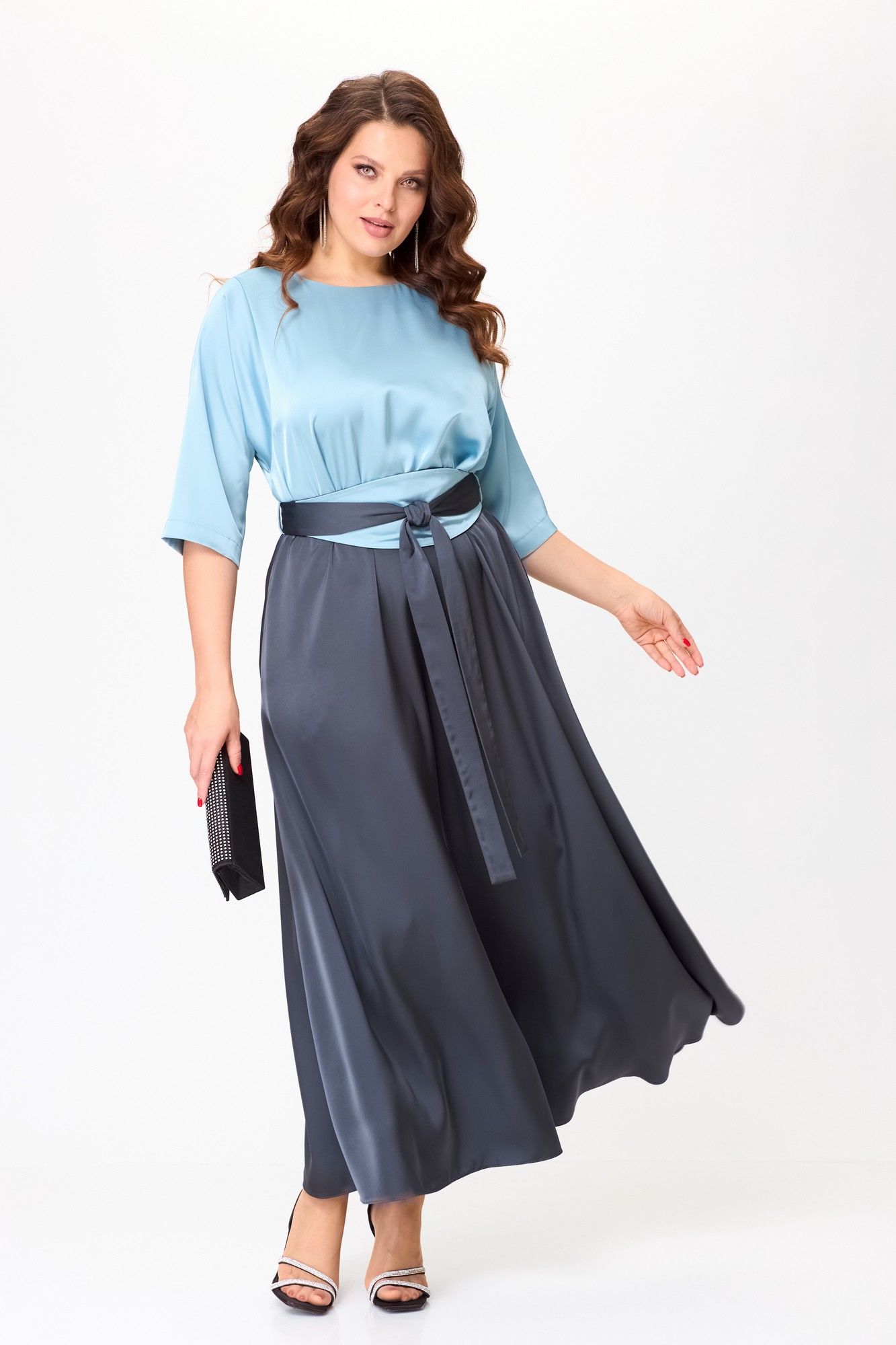 Платья ANASTASIA MAK 1229 голубой+графит