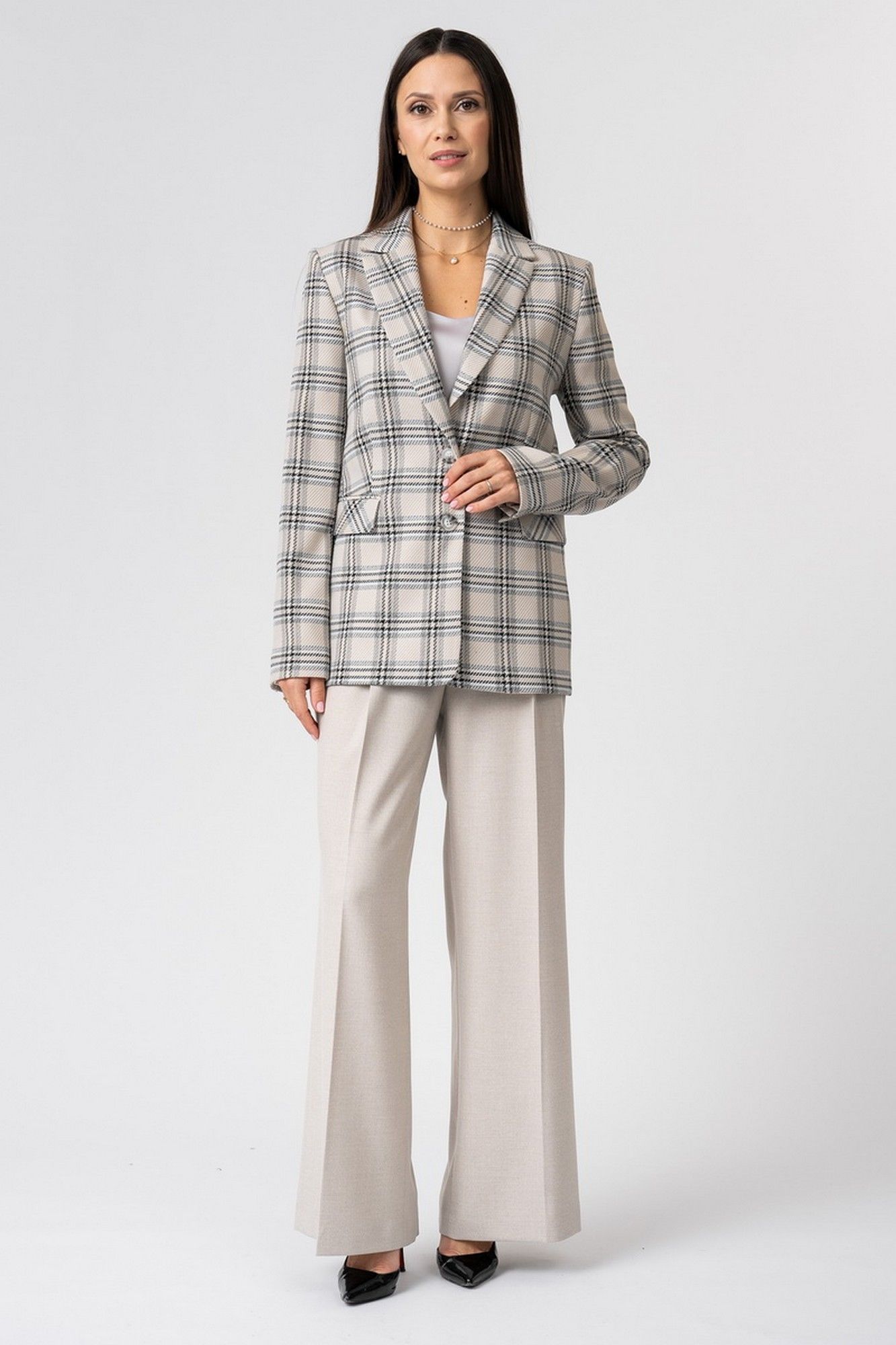 Жакеты FASHION CENTRE Пв-3884.170 бежевый_в_клетку