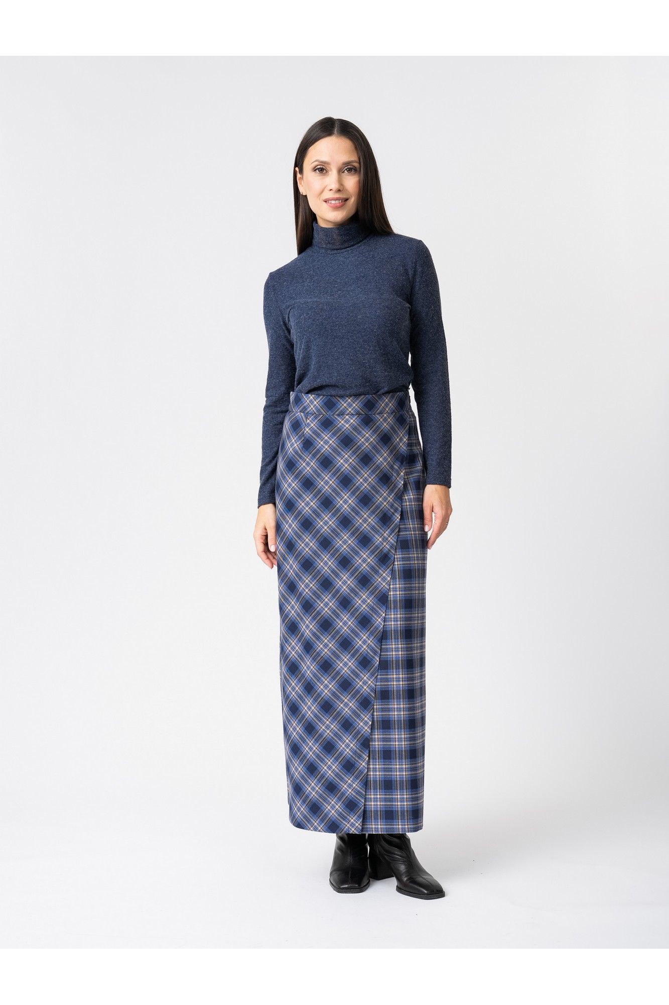 Юбки FASHION CENTRE Пш-3908 синий_в_ клетку