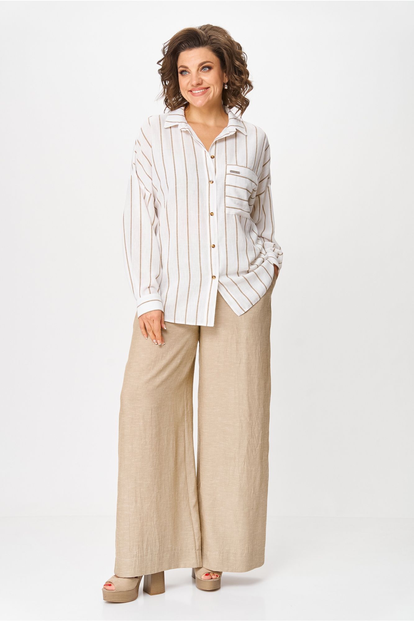 Комплекты брючные Michel chic 1425 бежевый_белый