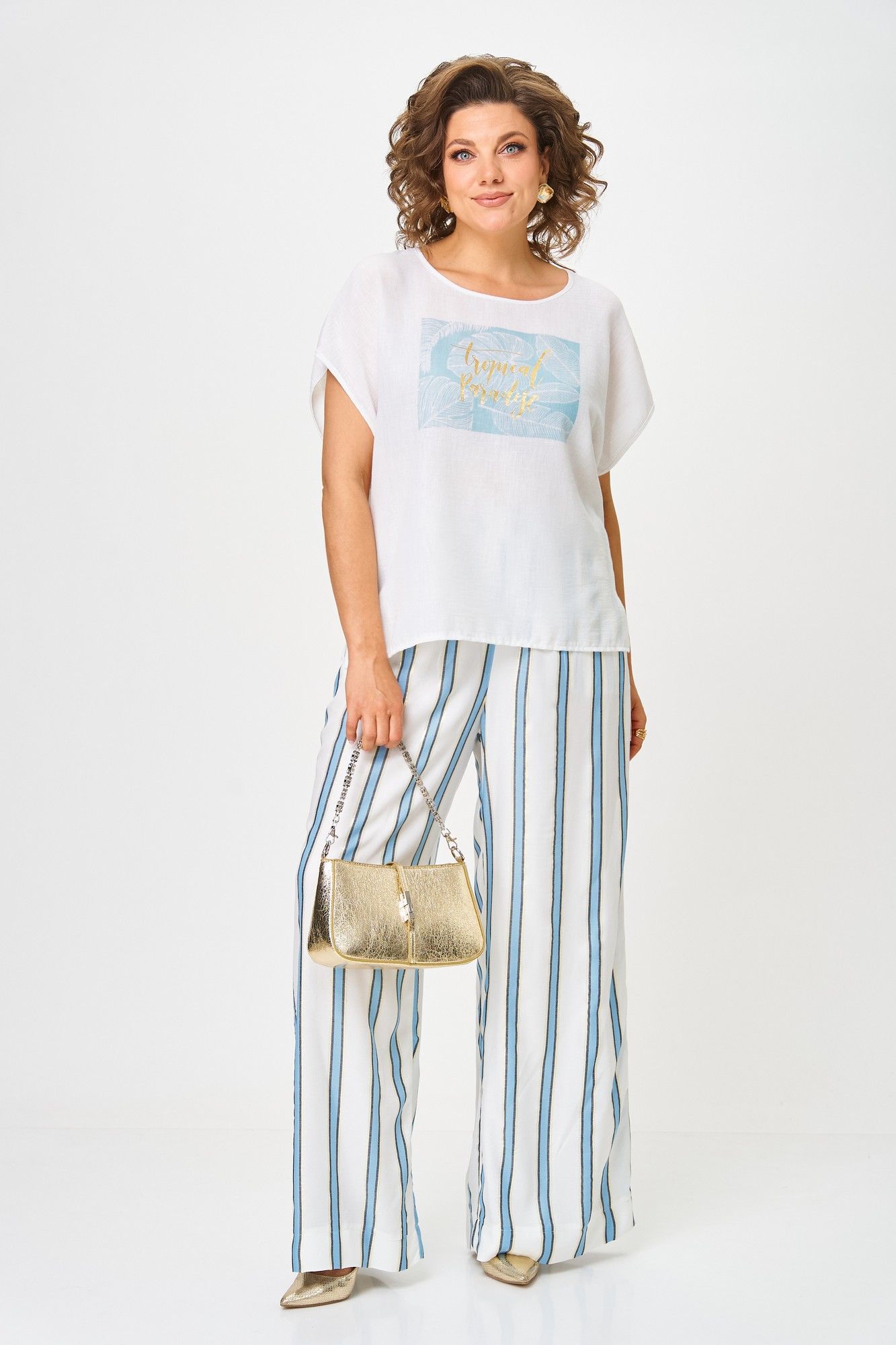 Комплекты брючные Michel chic 1431 белый-голубая_полоска