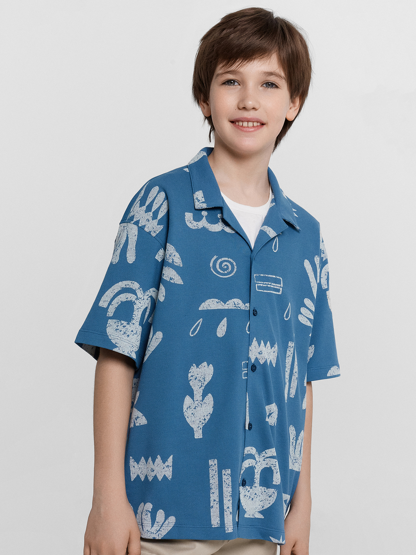 Рубашки с коротким рукавом Mark Formelle 113445/24-31872П-11 узоры_на_пепельно_синем