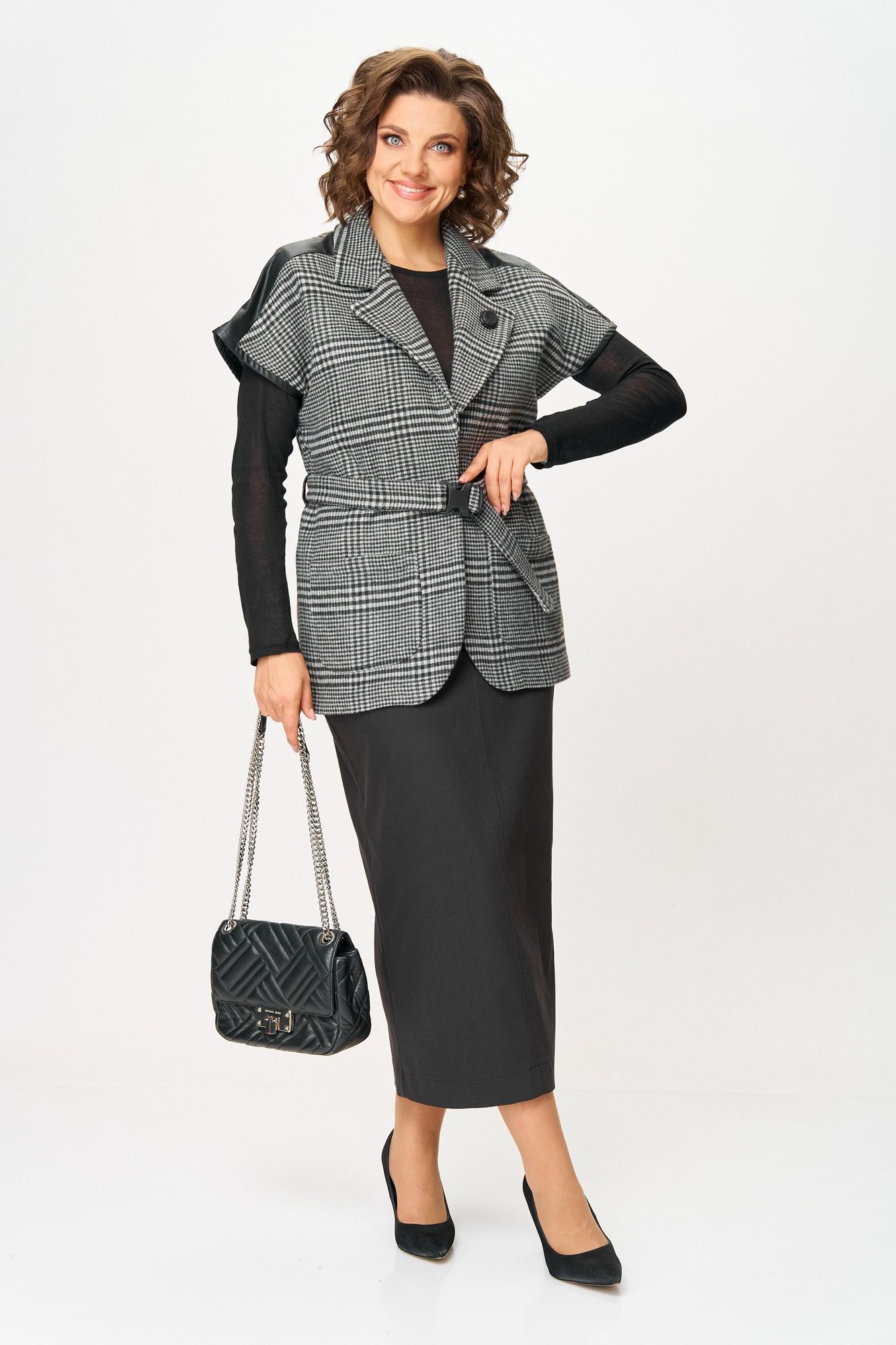 Комплекты юбочные Michel chic 1433 серый_клетка-черный