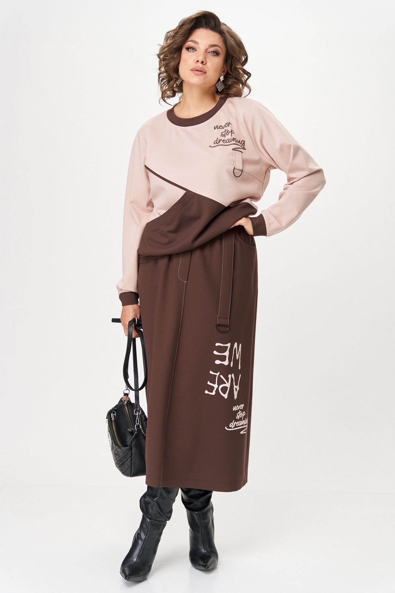 Комплекты юбочные Aira Style 24129 пудра-коричневый