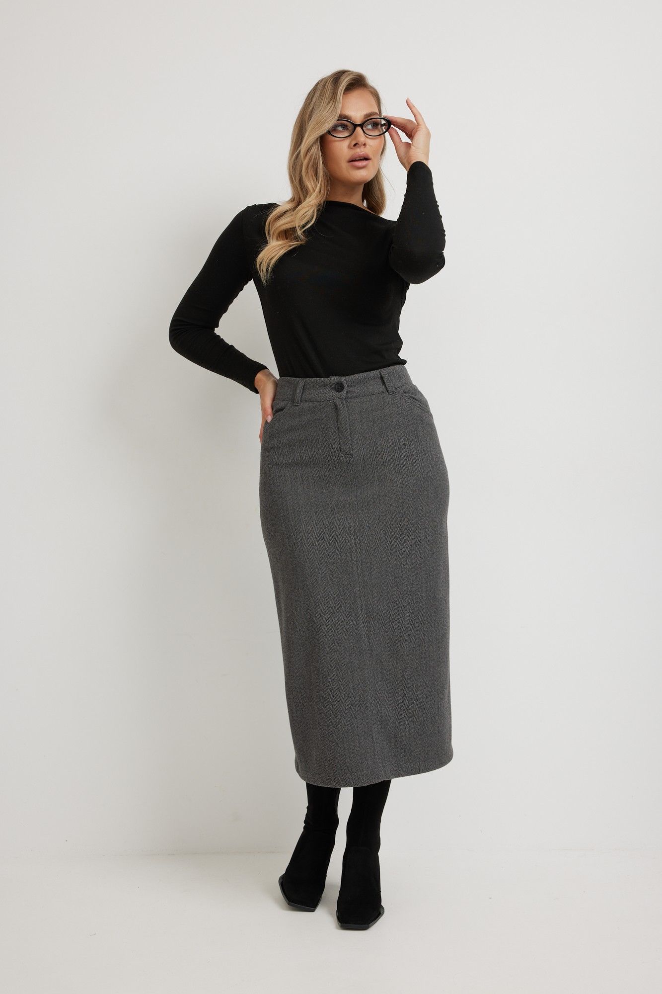 Юбки Mirolia 1271 серый_елочка