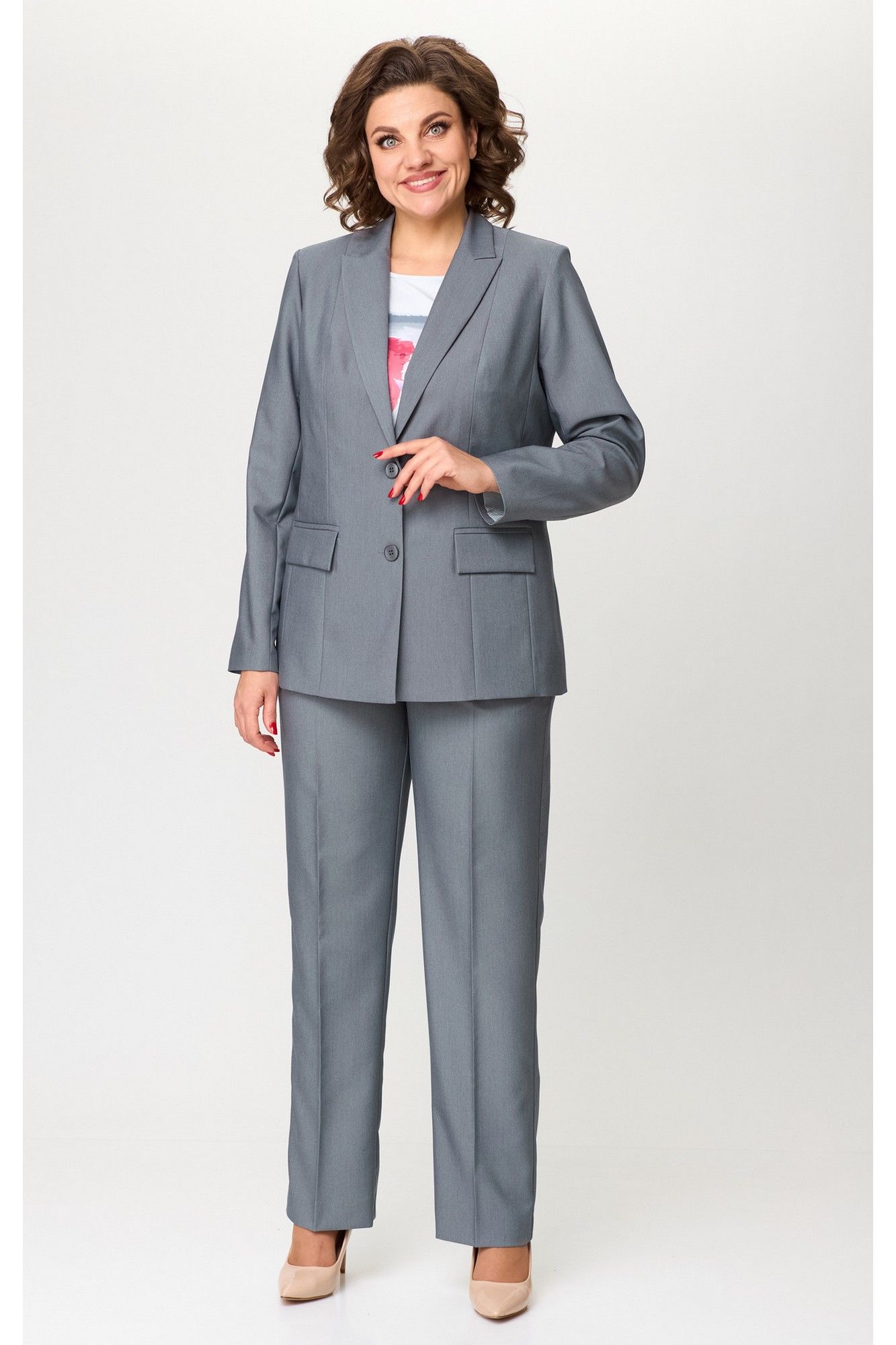 Брючные костюмы БелЭльСтиль 412-3_03_22+596-2_79_22 серый_однотон