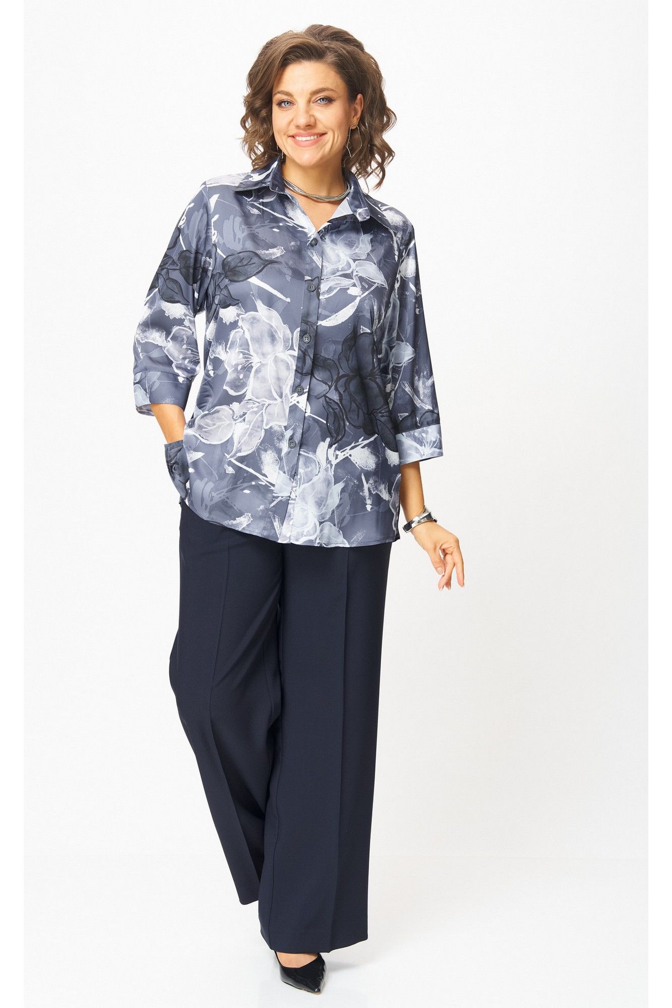 Комплекты брючные БелЭльСтиль 877-3_26_22+601-2_88_22 синий принт+синий