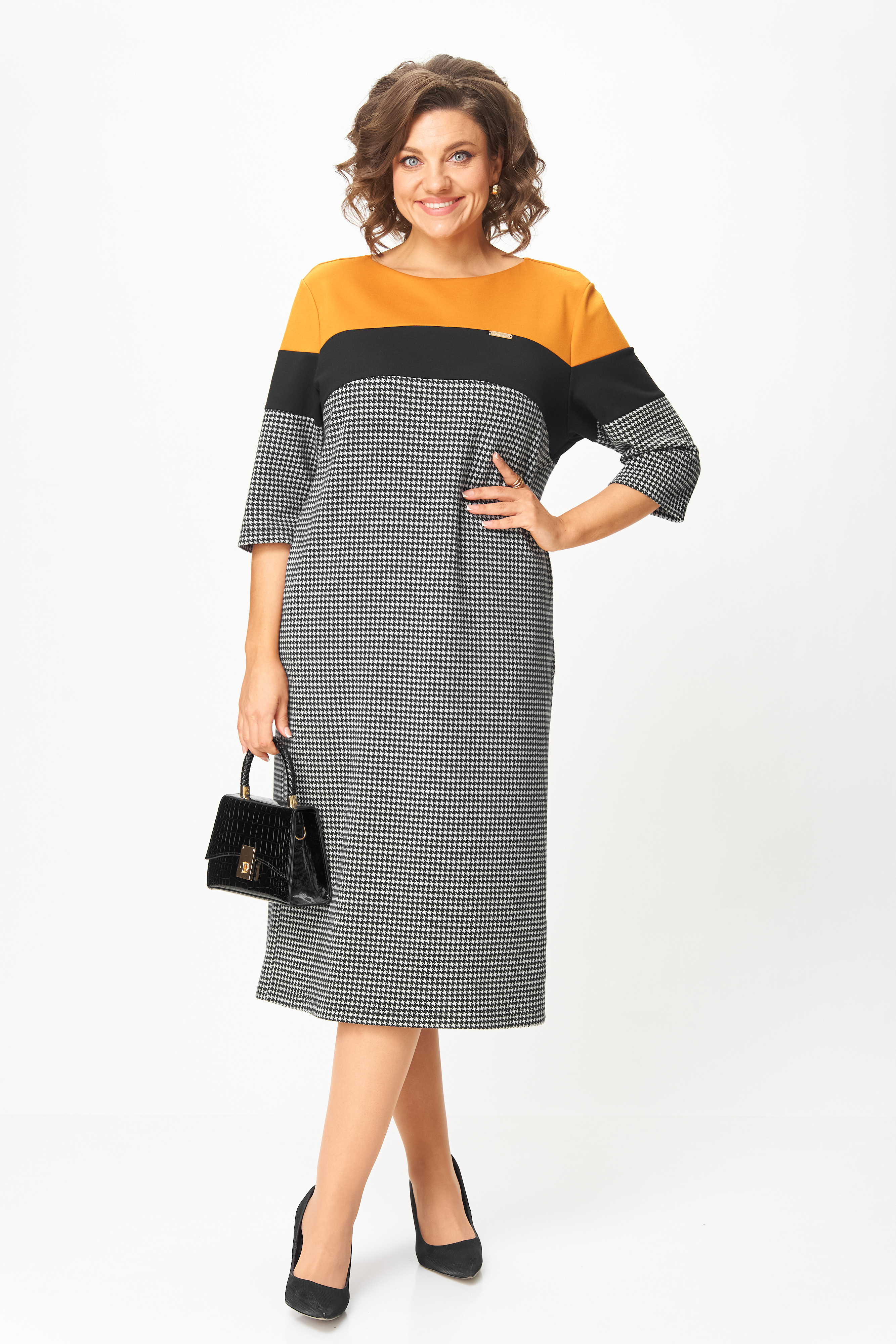 Платья Michel chic 2188 гусиная лапка,горчица