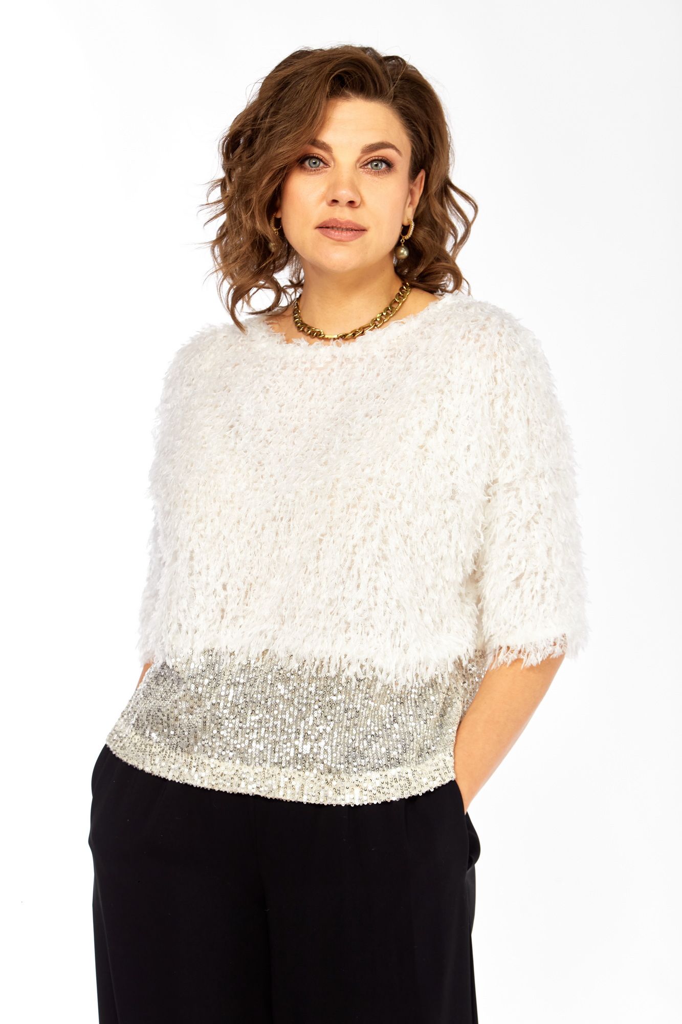 Блузы Ольга Стиль Л-436 белое-молоко