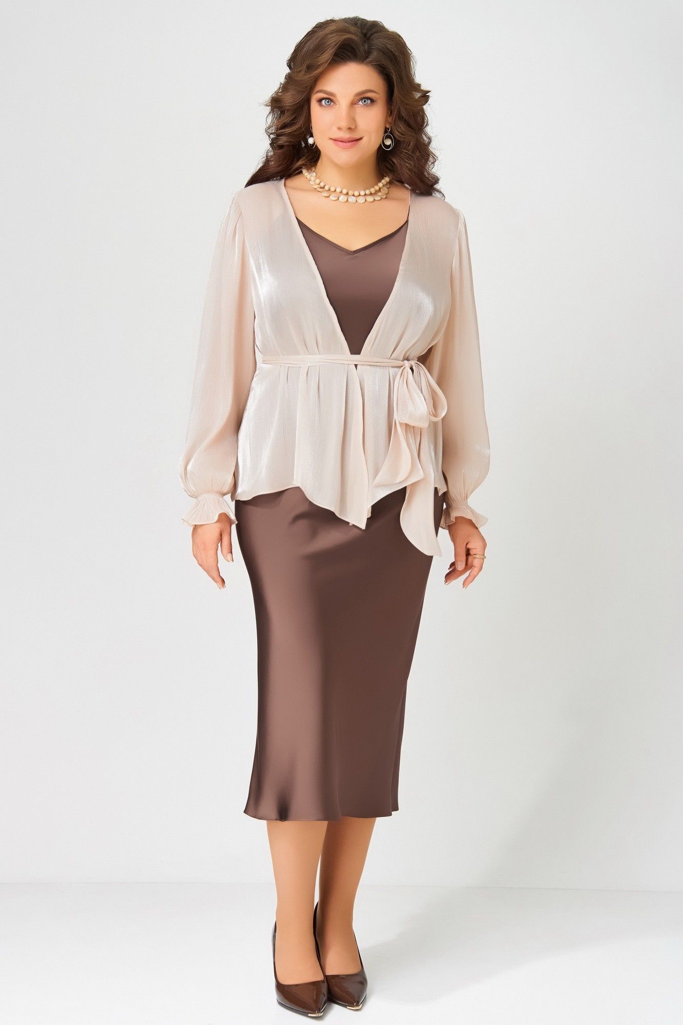 Комплекты с платьем Fita 3192 шоколад+пудра