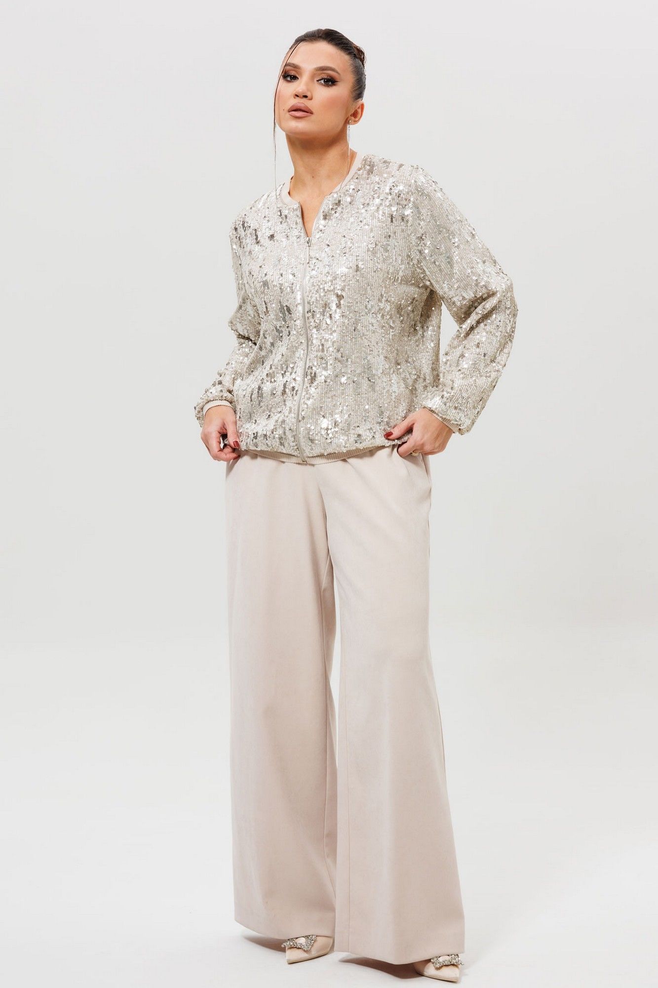 Брючные костюмы Mislana 1279к серебро/беж