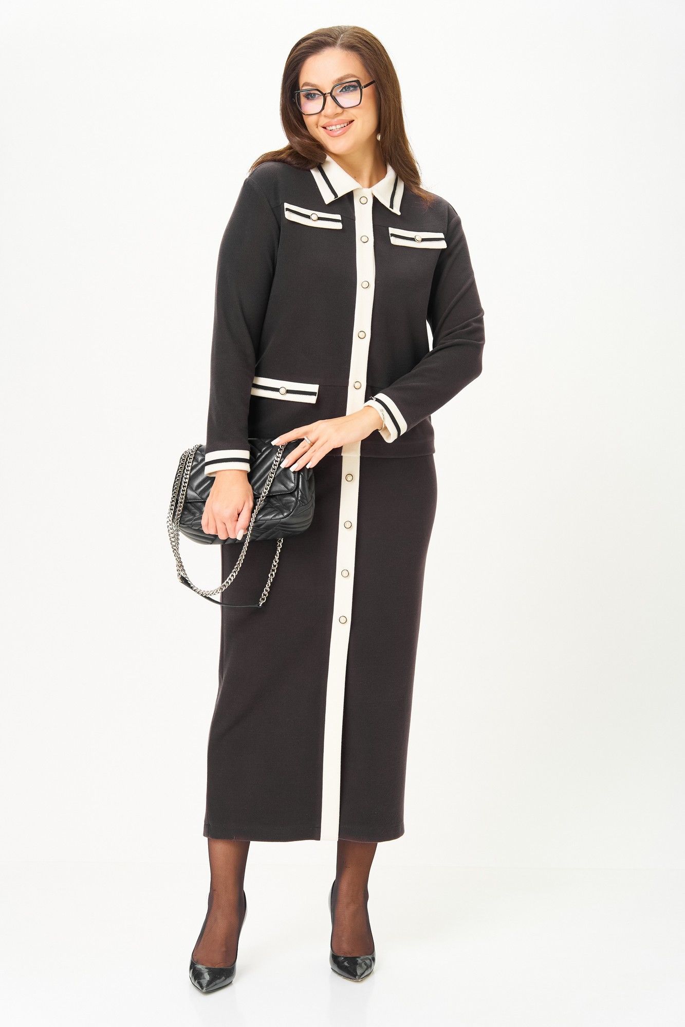 Юбочные костюмы БагираАнТа 1088 графит-молоко