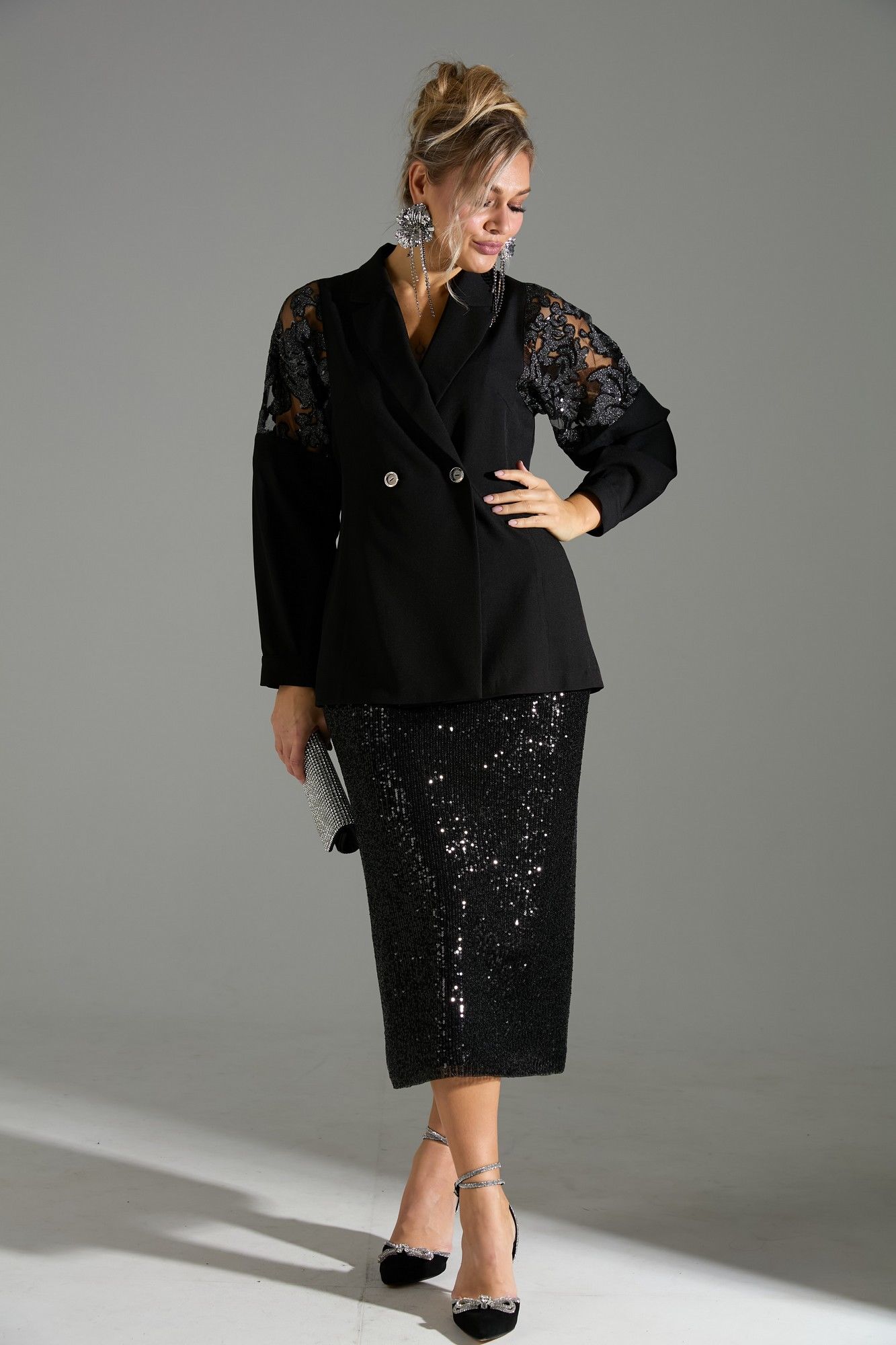 Юбочные костюмы LM К72042 черное_кружево