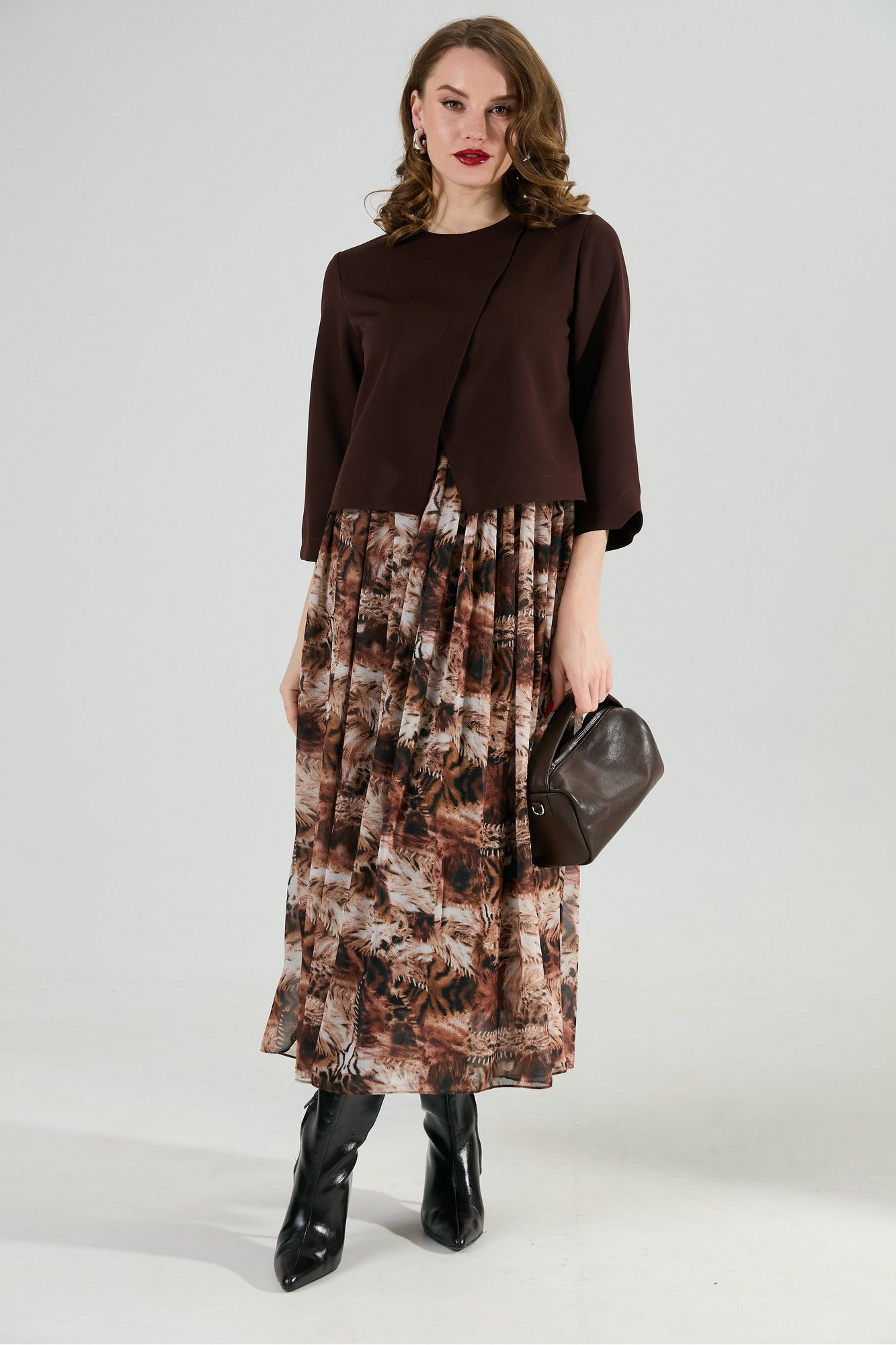 Платья NikVa 1007-1 шоколад_тигровая абстракция