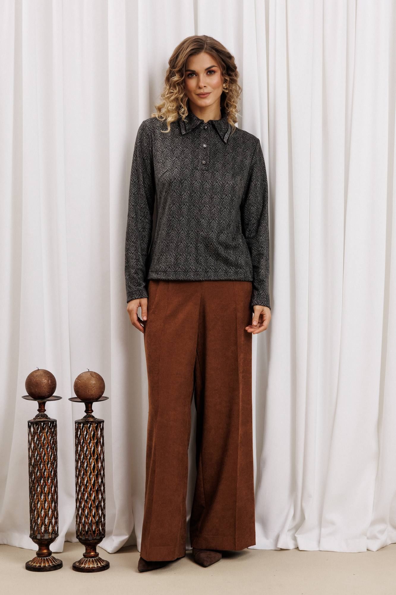 Комплекты брючные Gizart 5436 серый тигровый замша, коричневый