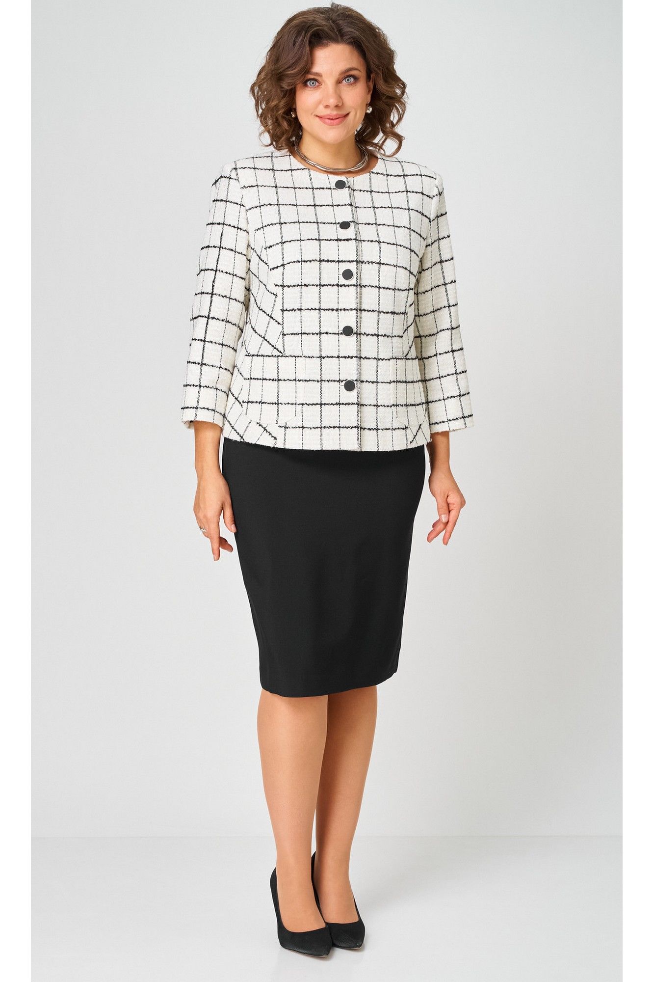 Юбочные костюмы БелЭльСтиль 861-2_59_22+557-2_58_22 бело-черный