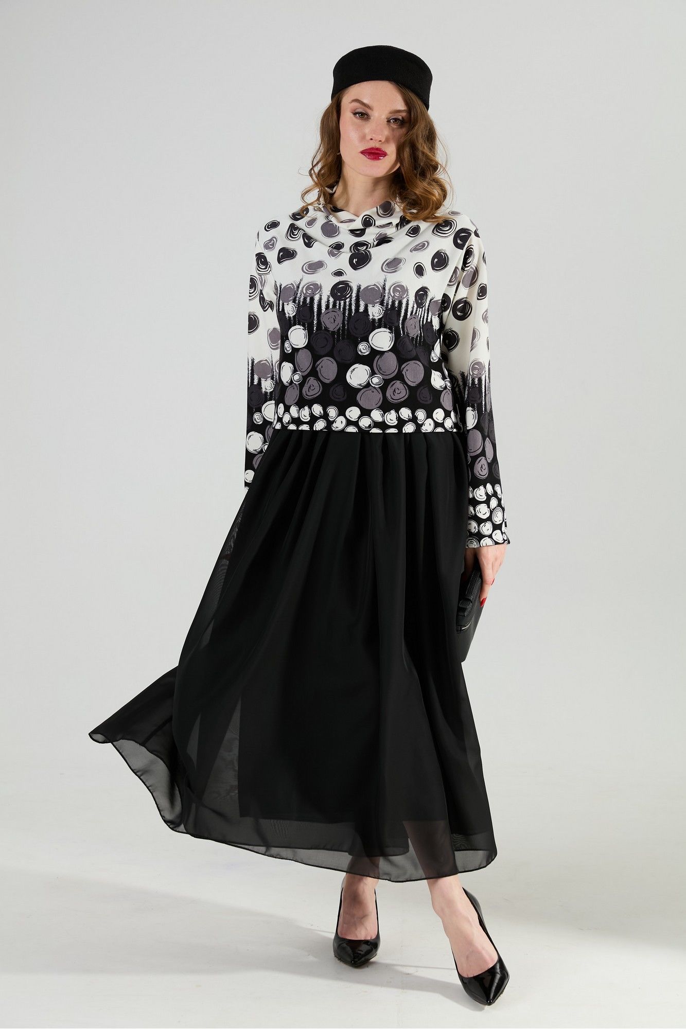 Платья NikVa 924-11 чёрно-бело-серый