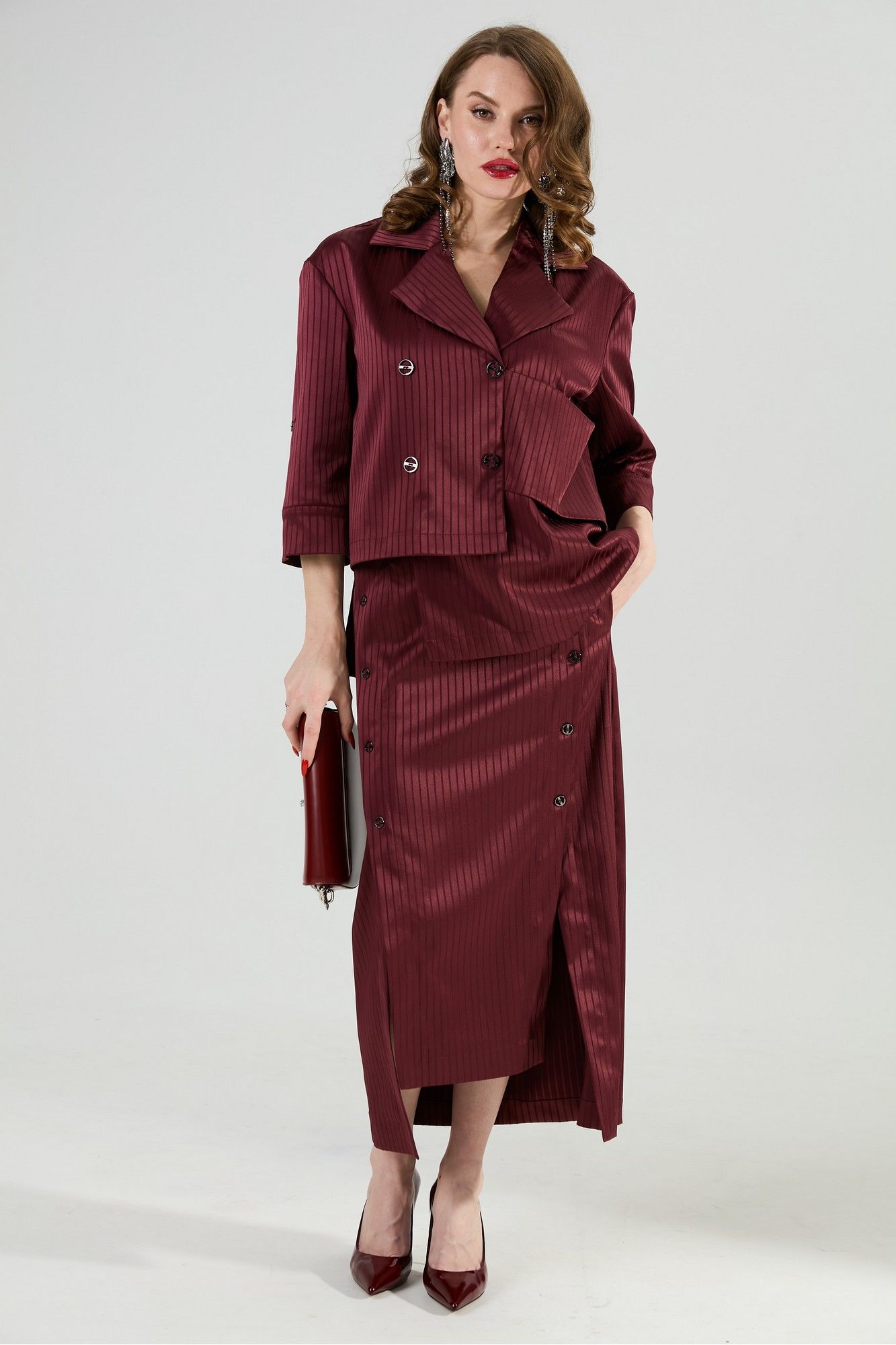 Юбочные костюмы NikVa 972-5 бургунди_полоска