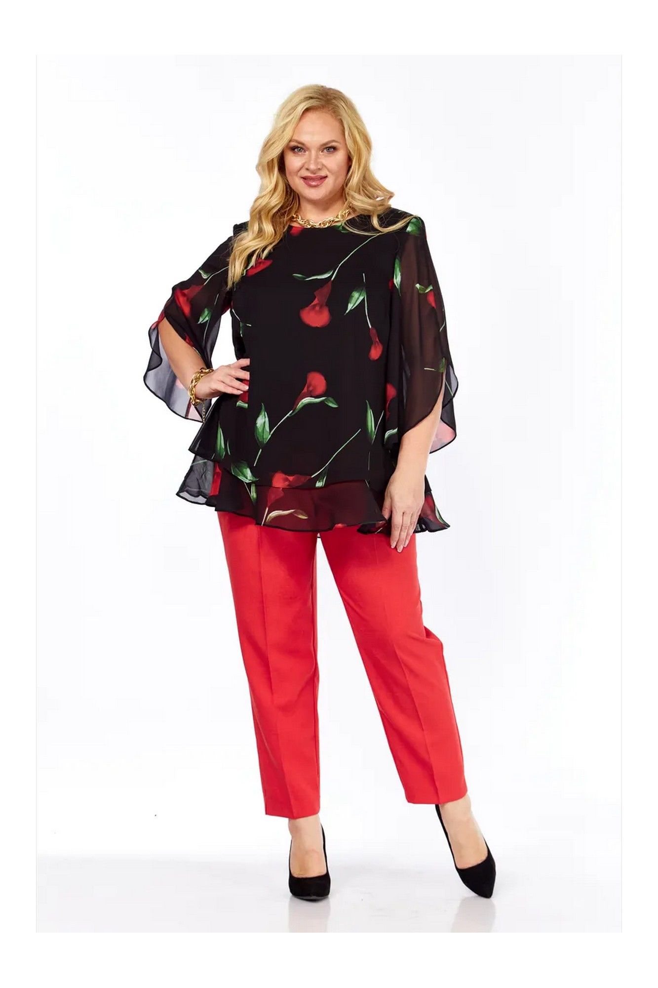 Комплекты брючные Элль-стиль 2213/11 черный_красный