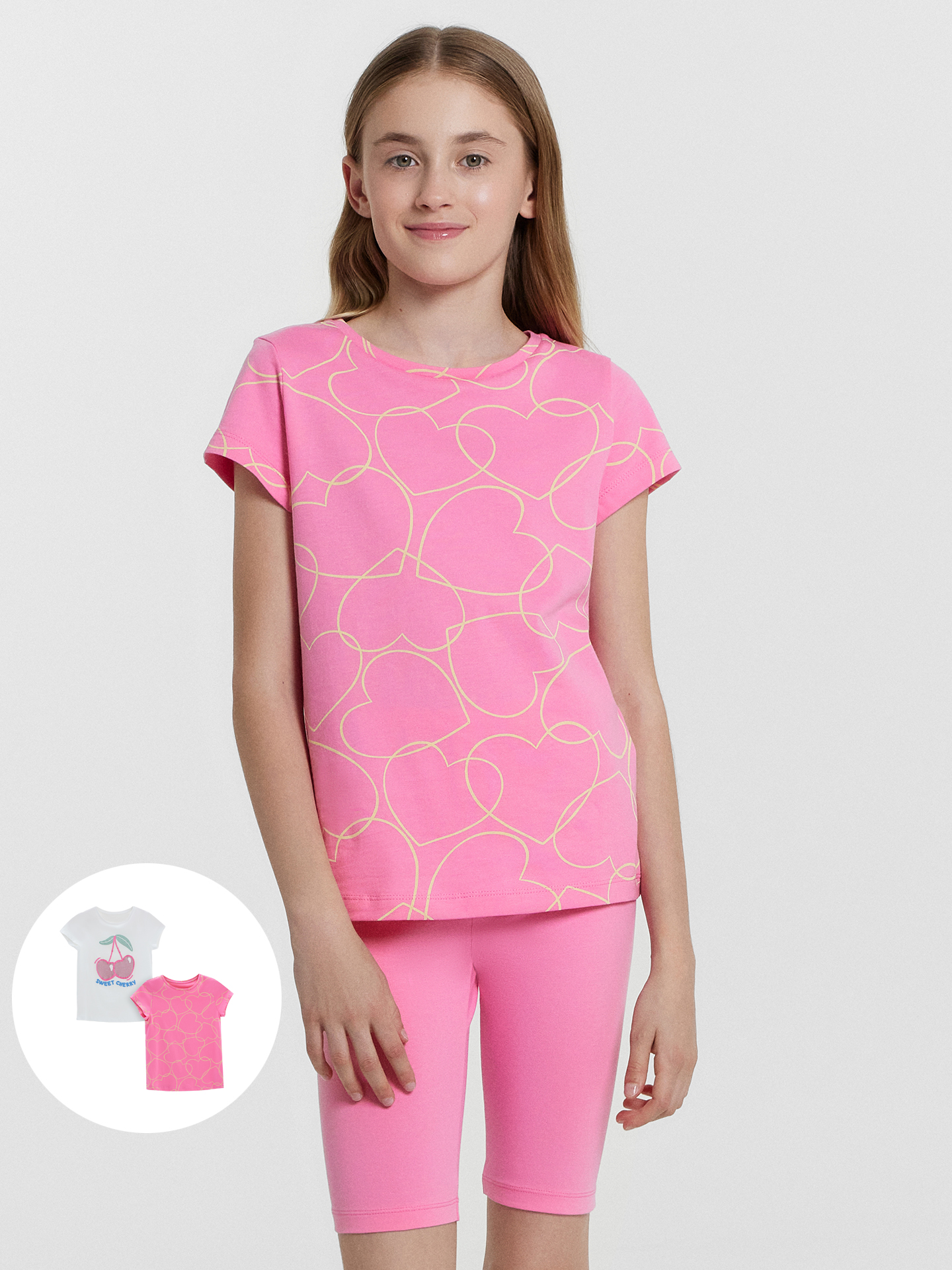 Майки и топы Mark Formelle 117892-2/25-36236П-0 белый_сердечки_на_розовом_3_сл_1изд_печ_на_пол