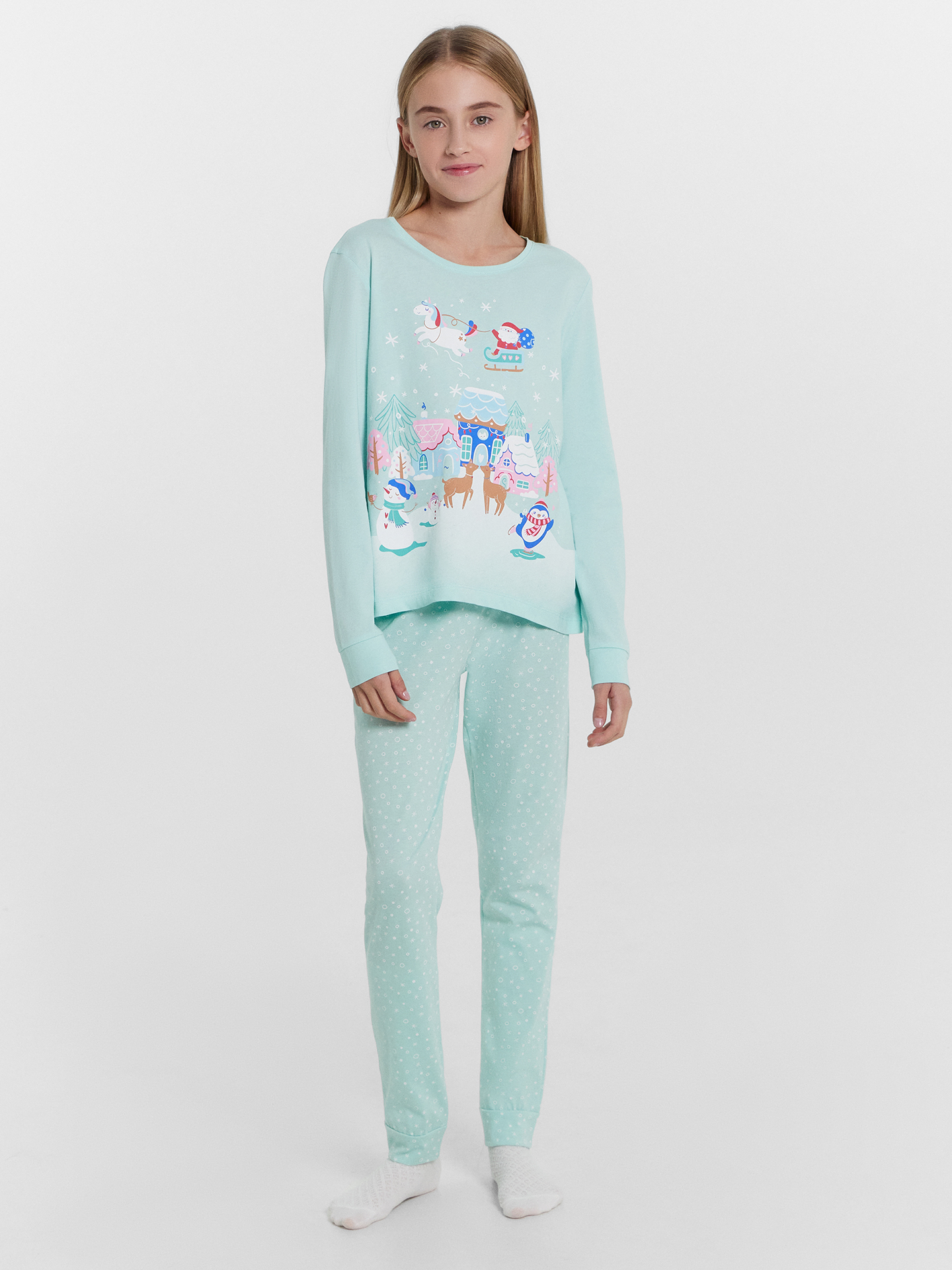 Пижамы Mark Formelle 567720/24-30387ПП-0 иней_белые_снежинки_3_сл_на_пол