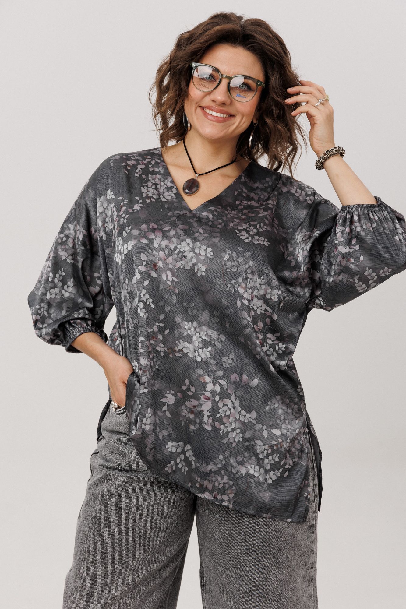 Блузы Anelli 1665.1 графитовый_гербарий